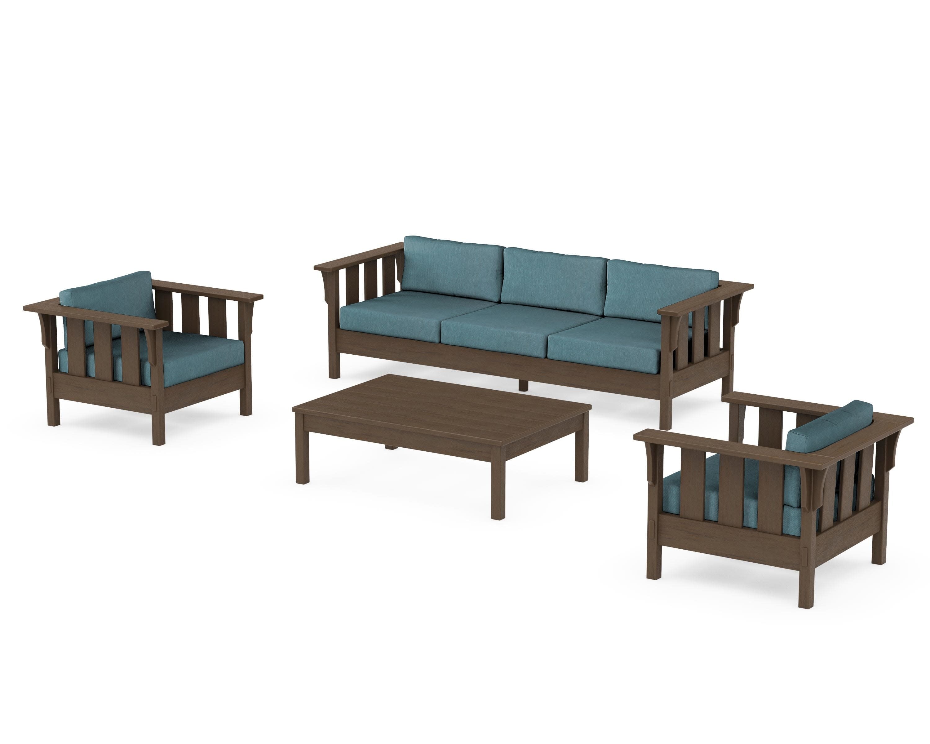 Acadia 4-Piece Deep Seating Set with Sofa in Kona / Ocean Teal