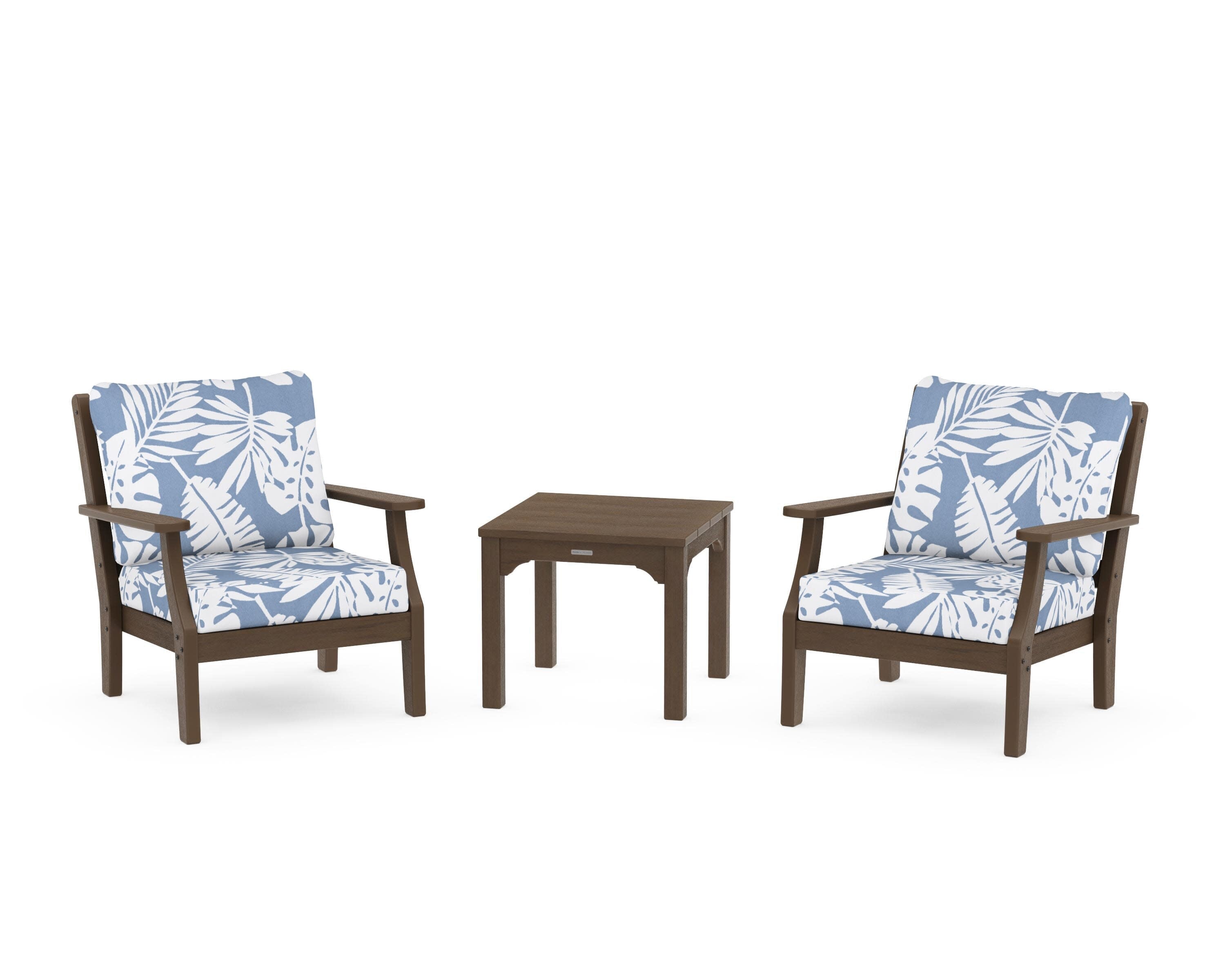 Chinoiserie 3-Piece Deep Seating Set in Kona / Leaf Sky Blue