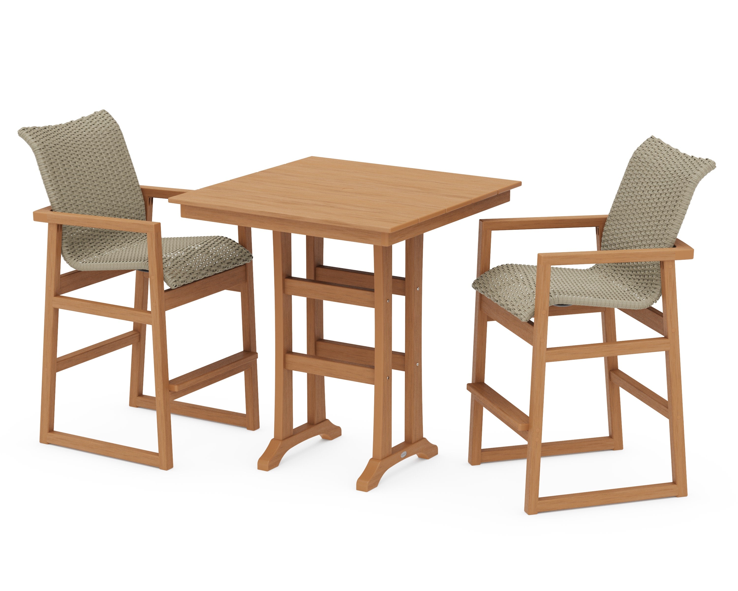 EDGE Woven 3-Piece Farmhouse Bar Set with Trestle Legs in Natural / Dune Grass