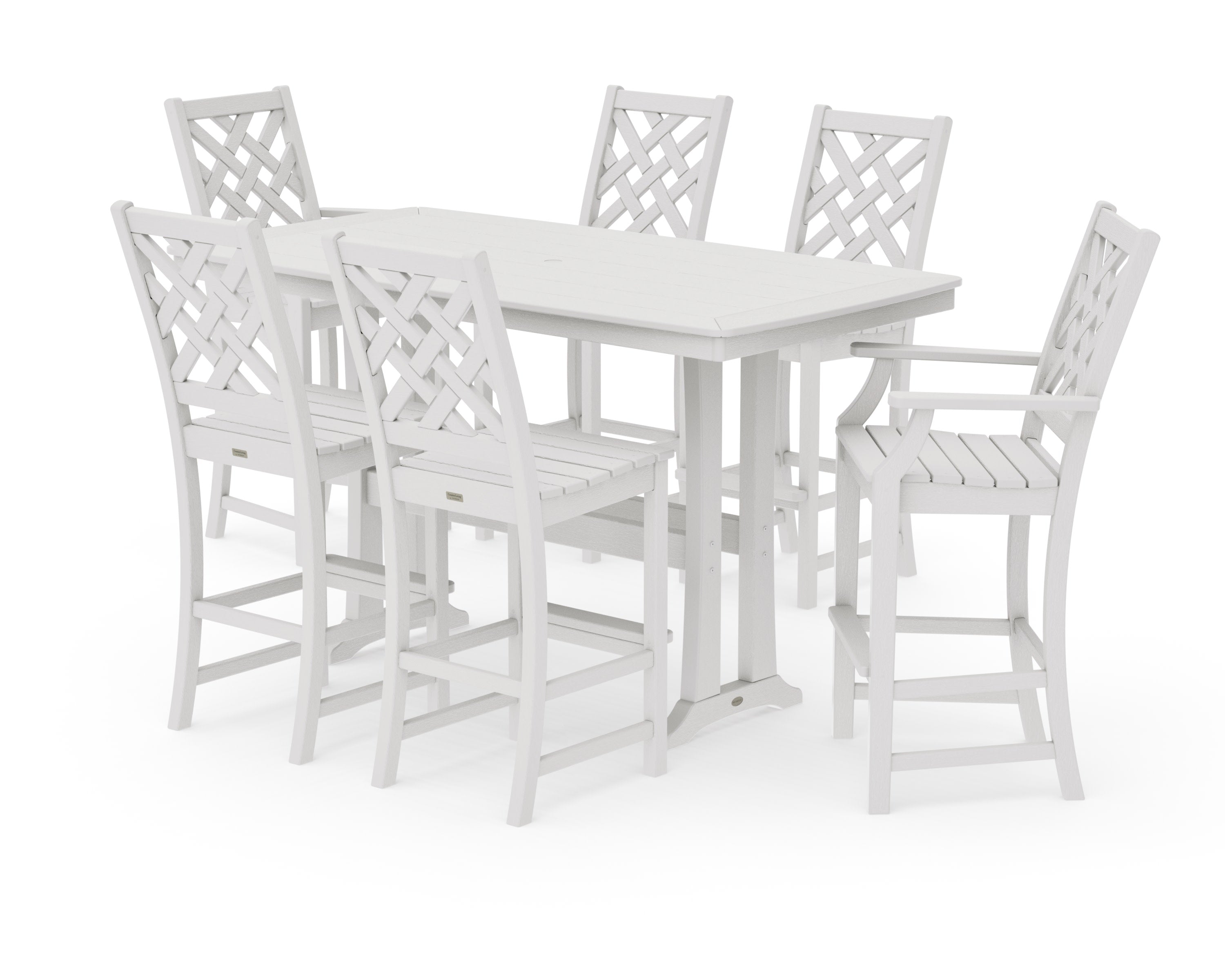 Wovendale 7-Piece Bar Set with Trestle Legs in Vintage White