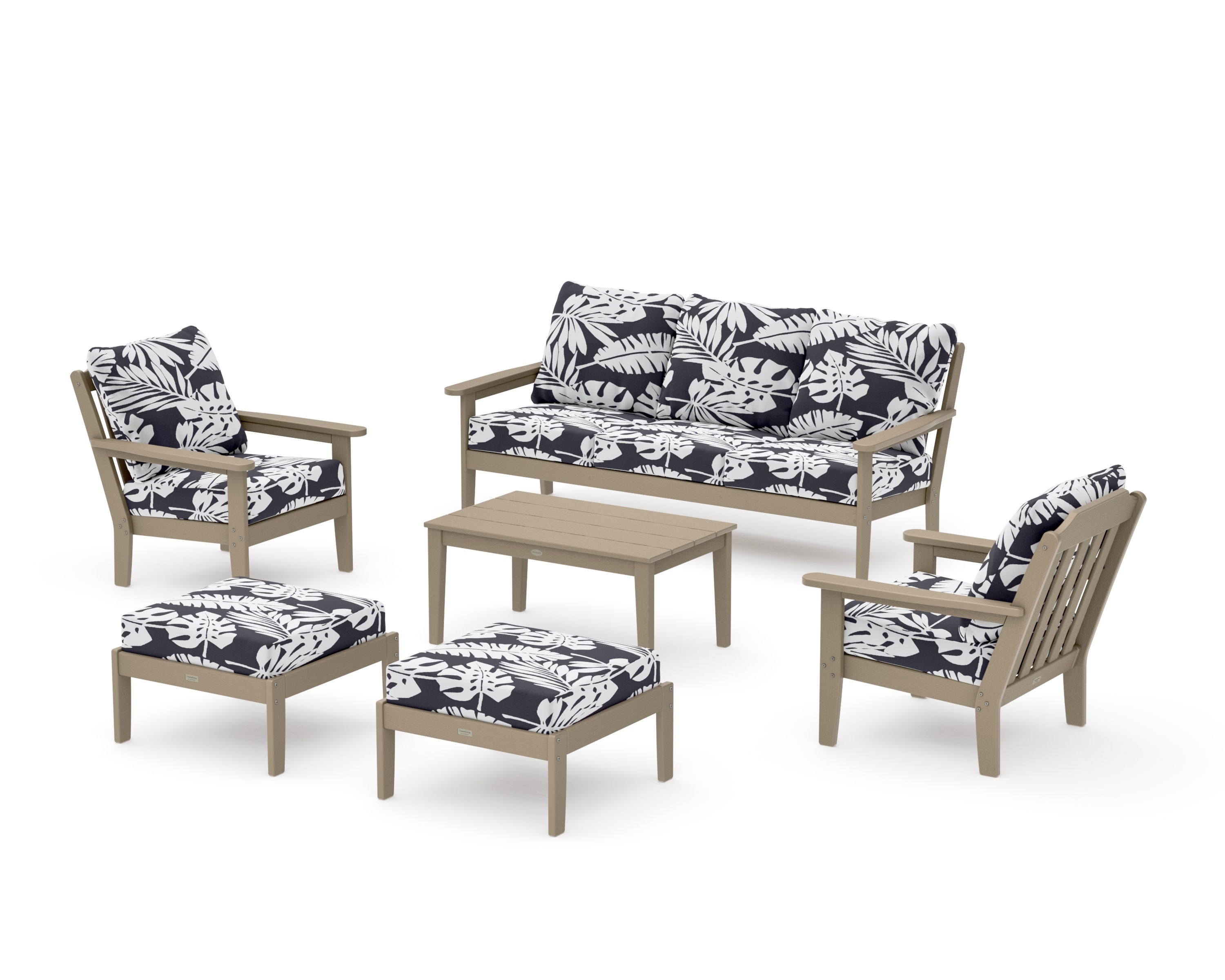 Cottage 6-Piece Lounge Sofa Set in Vintage Sahara / Leaf Navy
