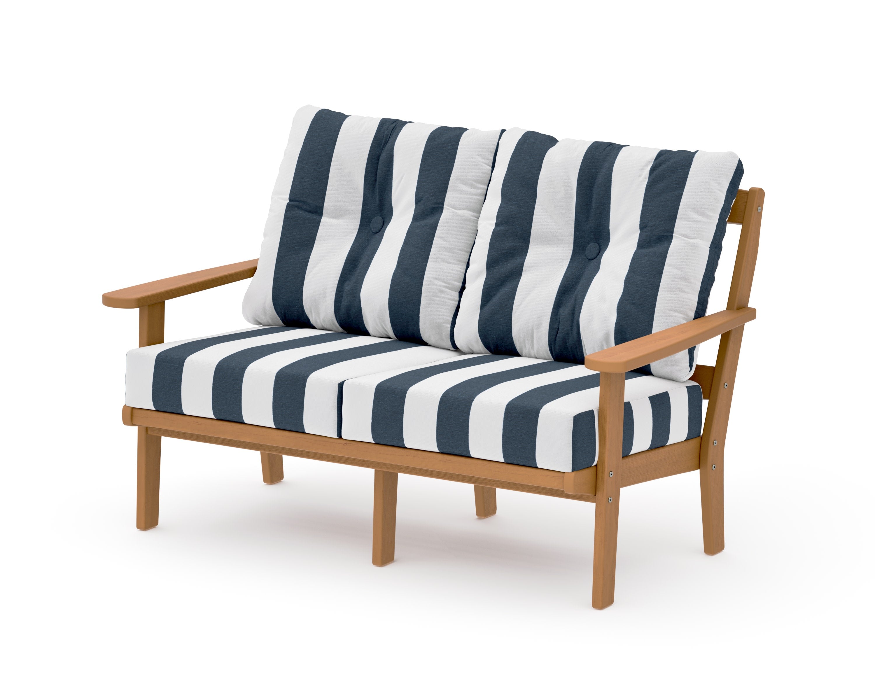 Mission Deep SeatingLoveseat in Natural / Cabana Stripe Marine Indigo