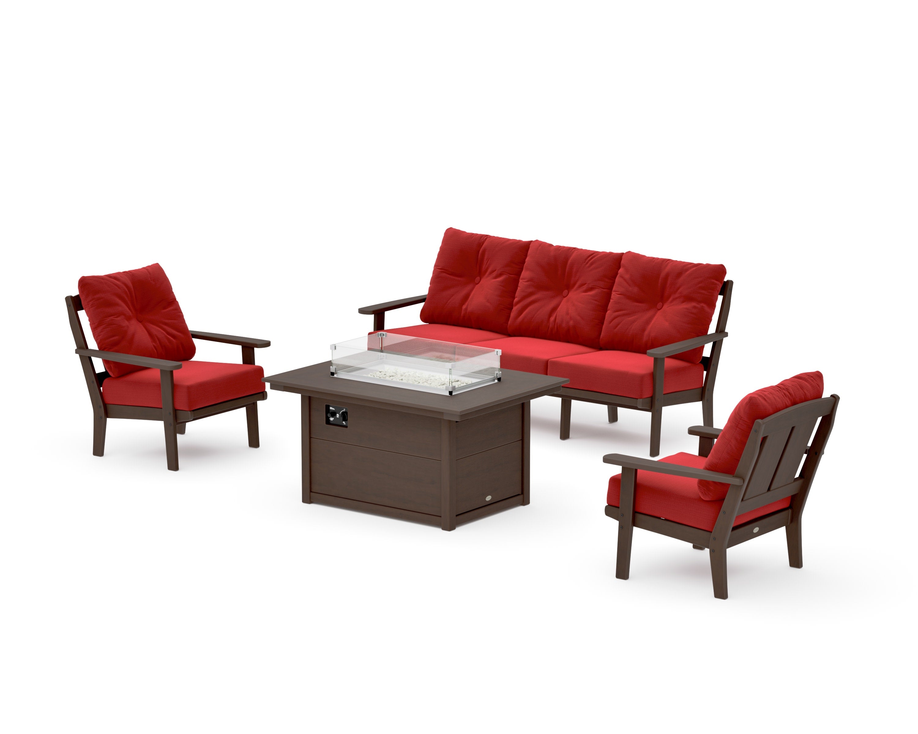 Mission Deep Seating Fire Pit Table Set in Kona / Crimson Linen