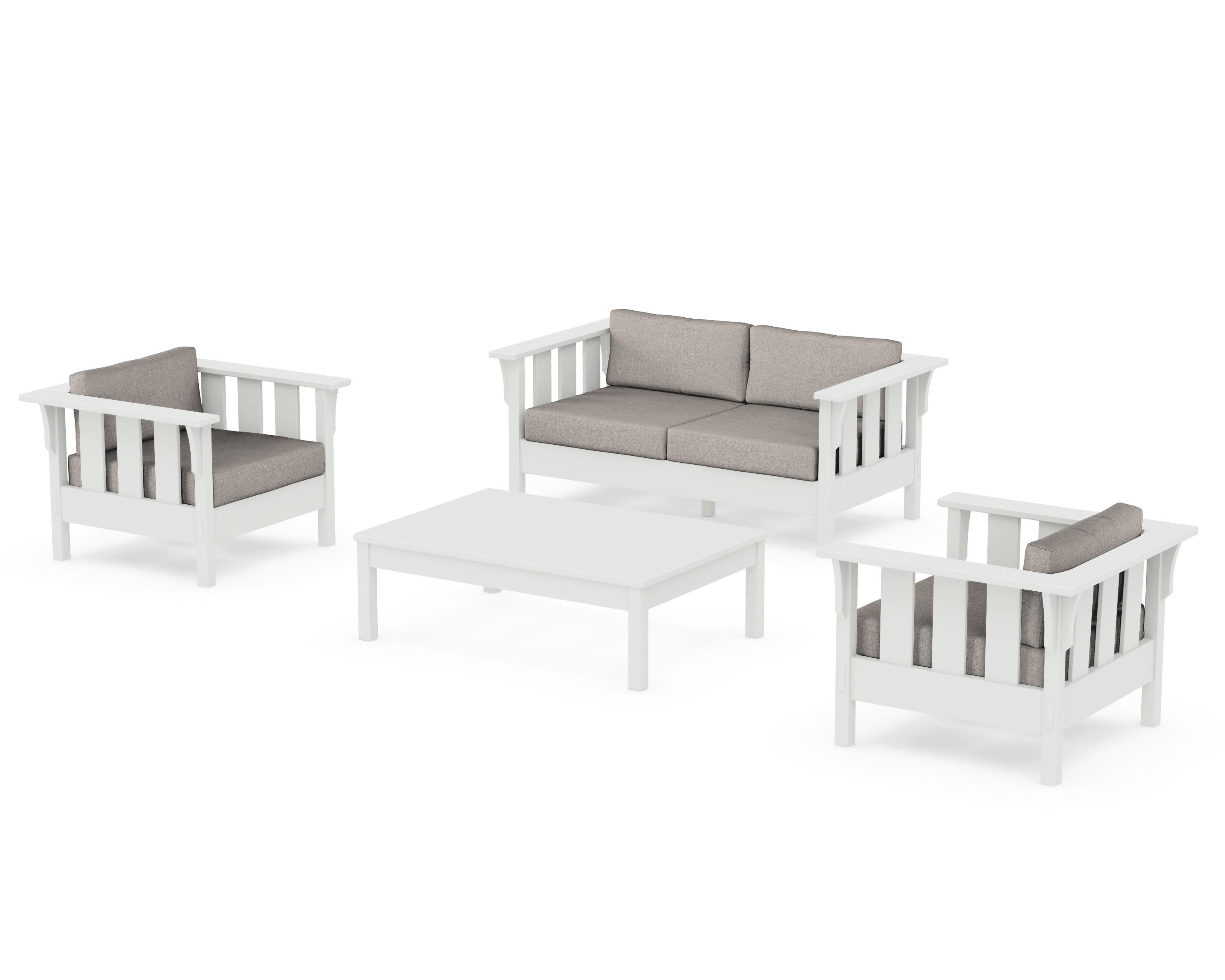Acadia 4-Piece Deep Seating Set with Loveseat in Vintage White / Weathered Tweed
