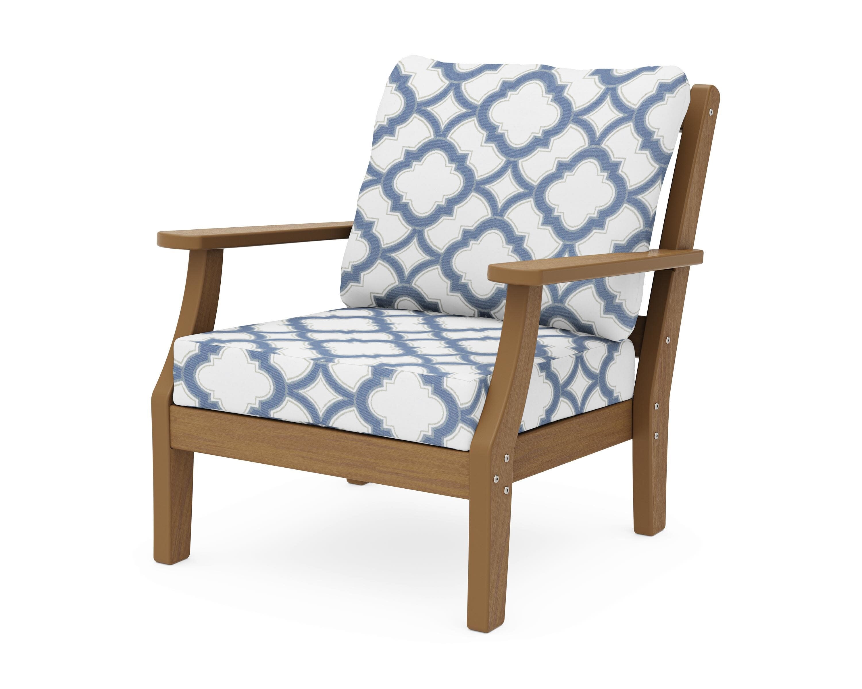 Chinoiserie Deep Seating Chair in Natural / Trellis Sky Blue