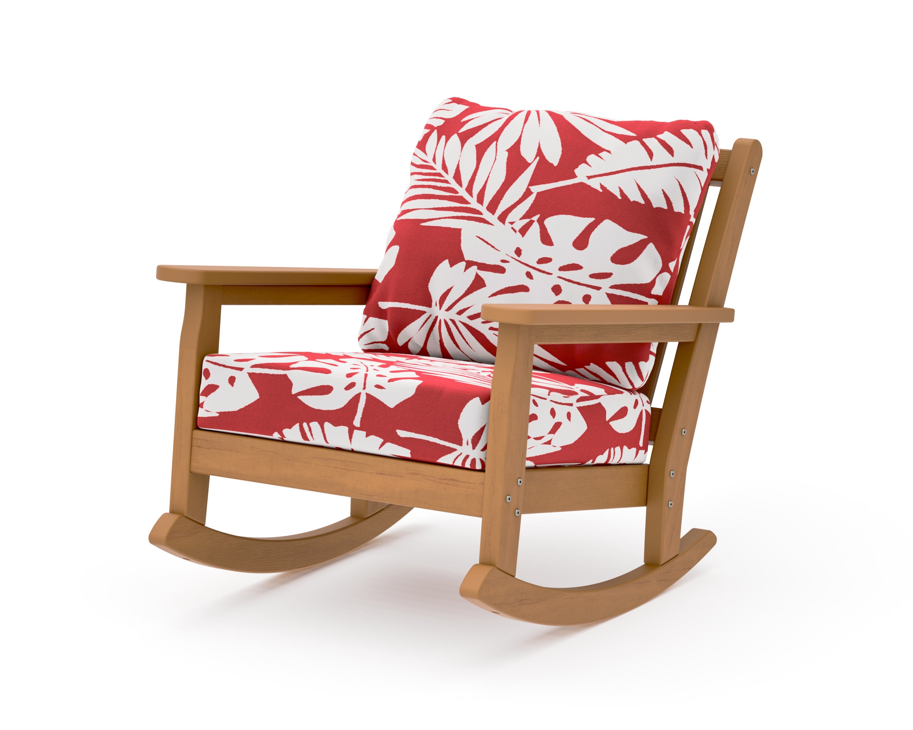 Chippendale Deep Seating Rocking Chair in Natural / Leaf Crimson