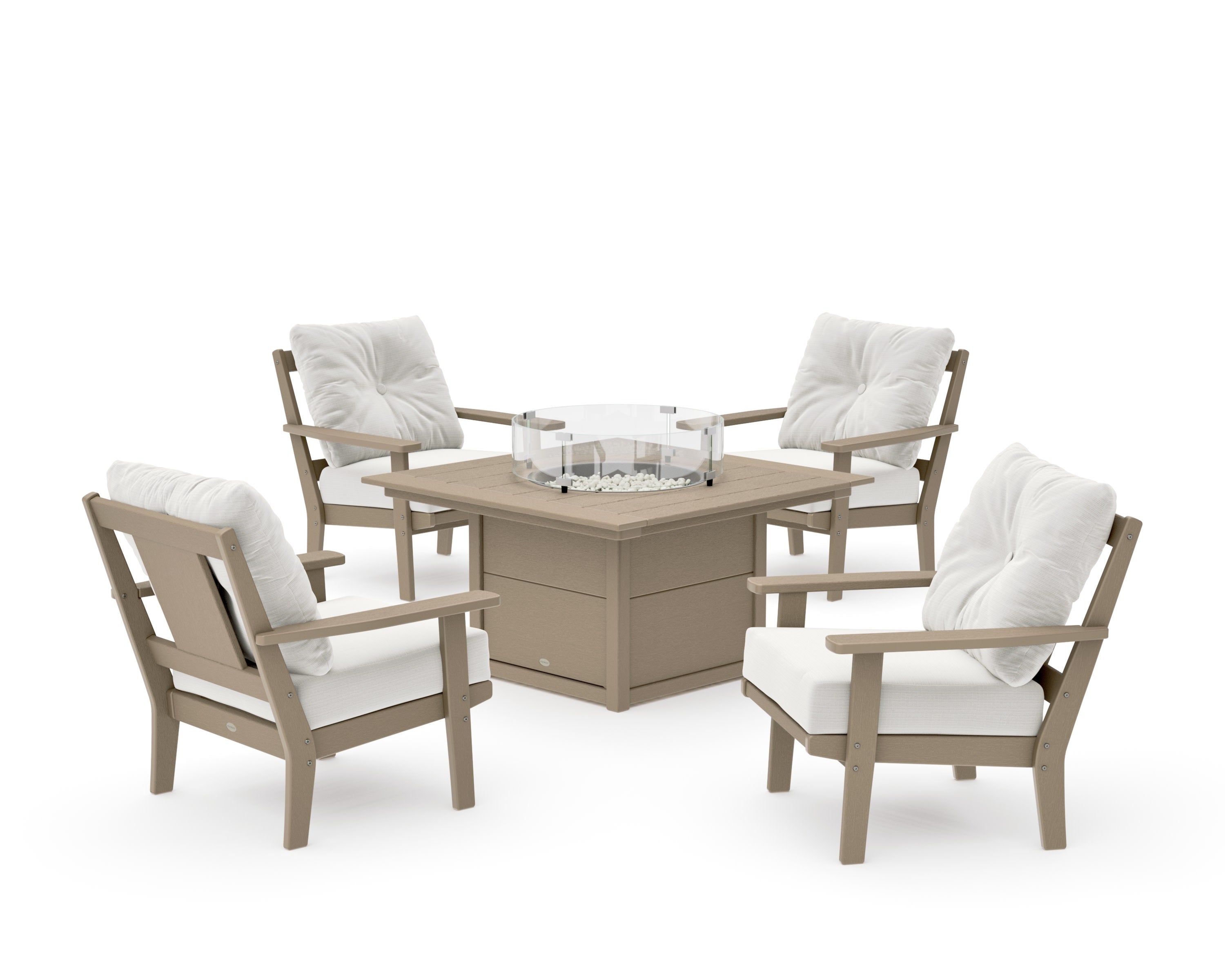 Prairie 5-Piece Deep Seating Set with Fire Pit Table in Vintage Sahara / Natural Linen