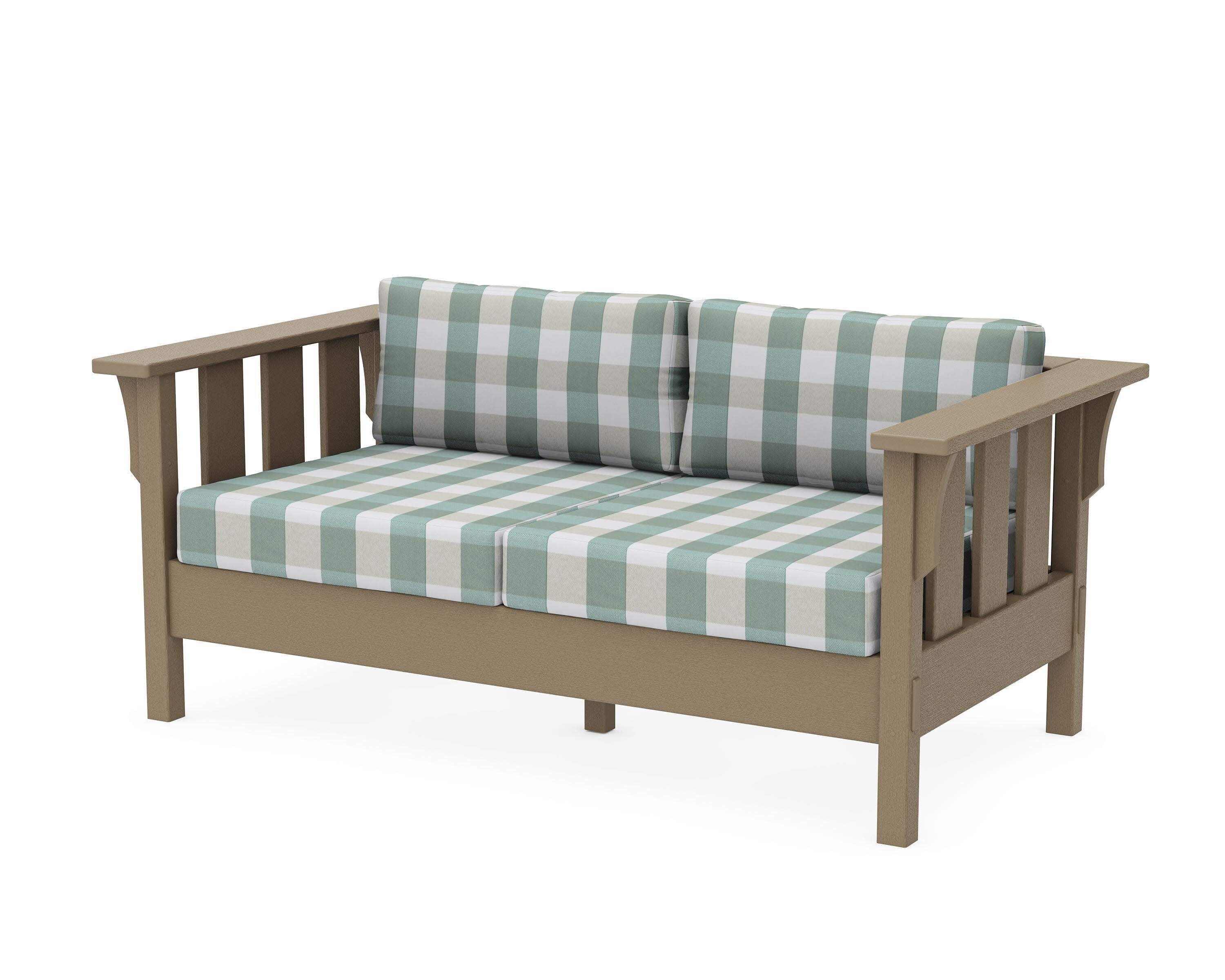 Acadia Deep Seating Loveseat in Vintage Sahara / Buffalo Plaid Glacier Spa