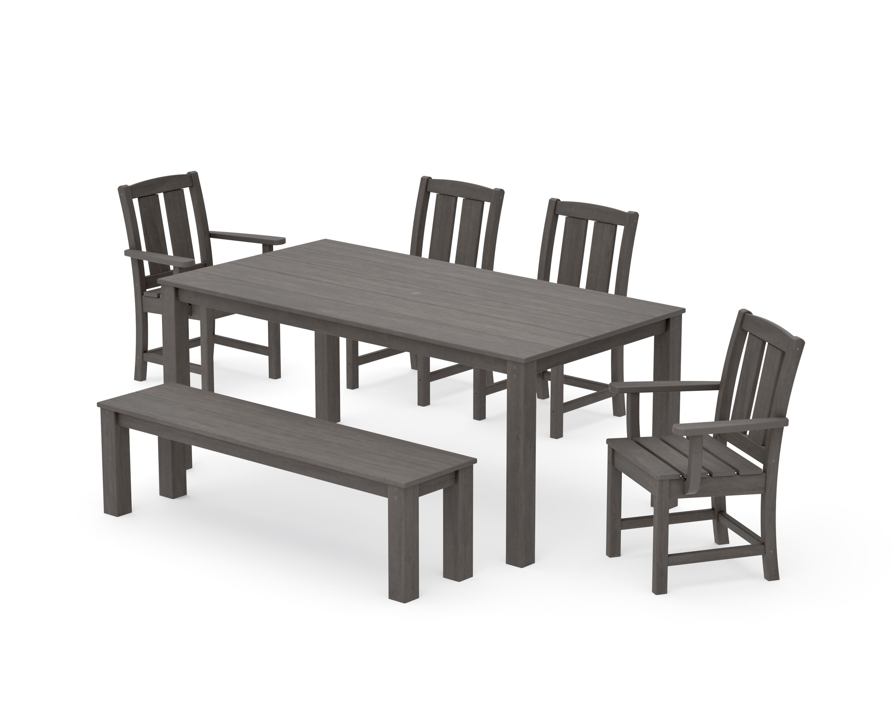 Mission 6-Piece Parsons Dining Set with Bench in Driftwood