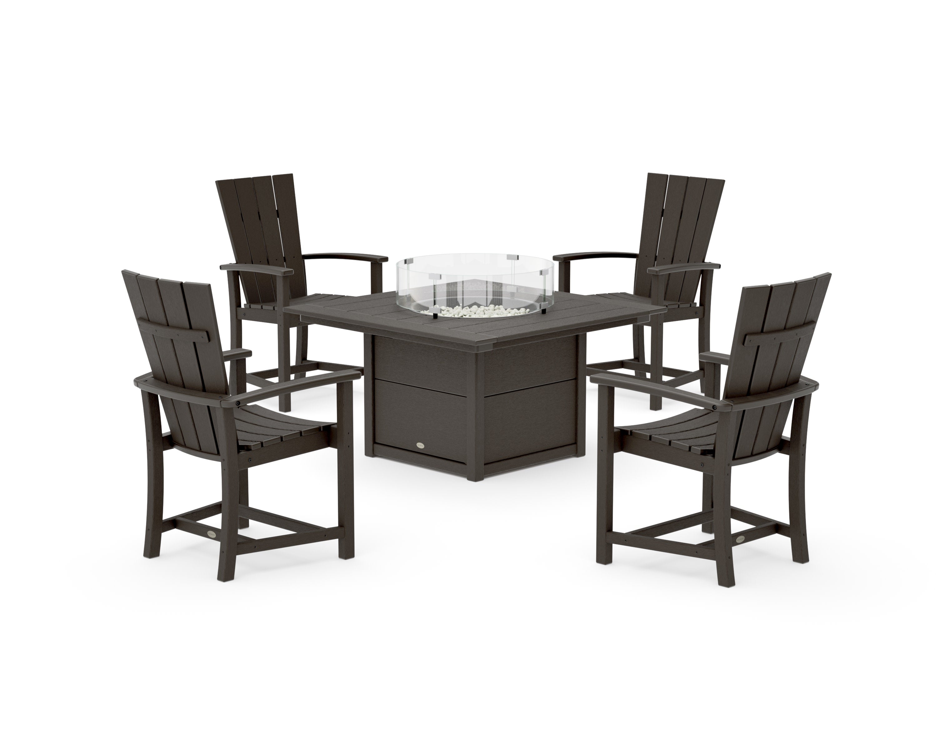 Quattro 4-Piece Upright Adirondack Conversation Set with Fire Pit Table in Vintage Coffee