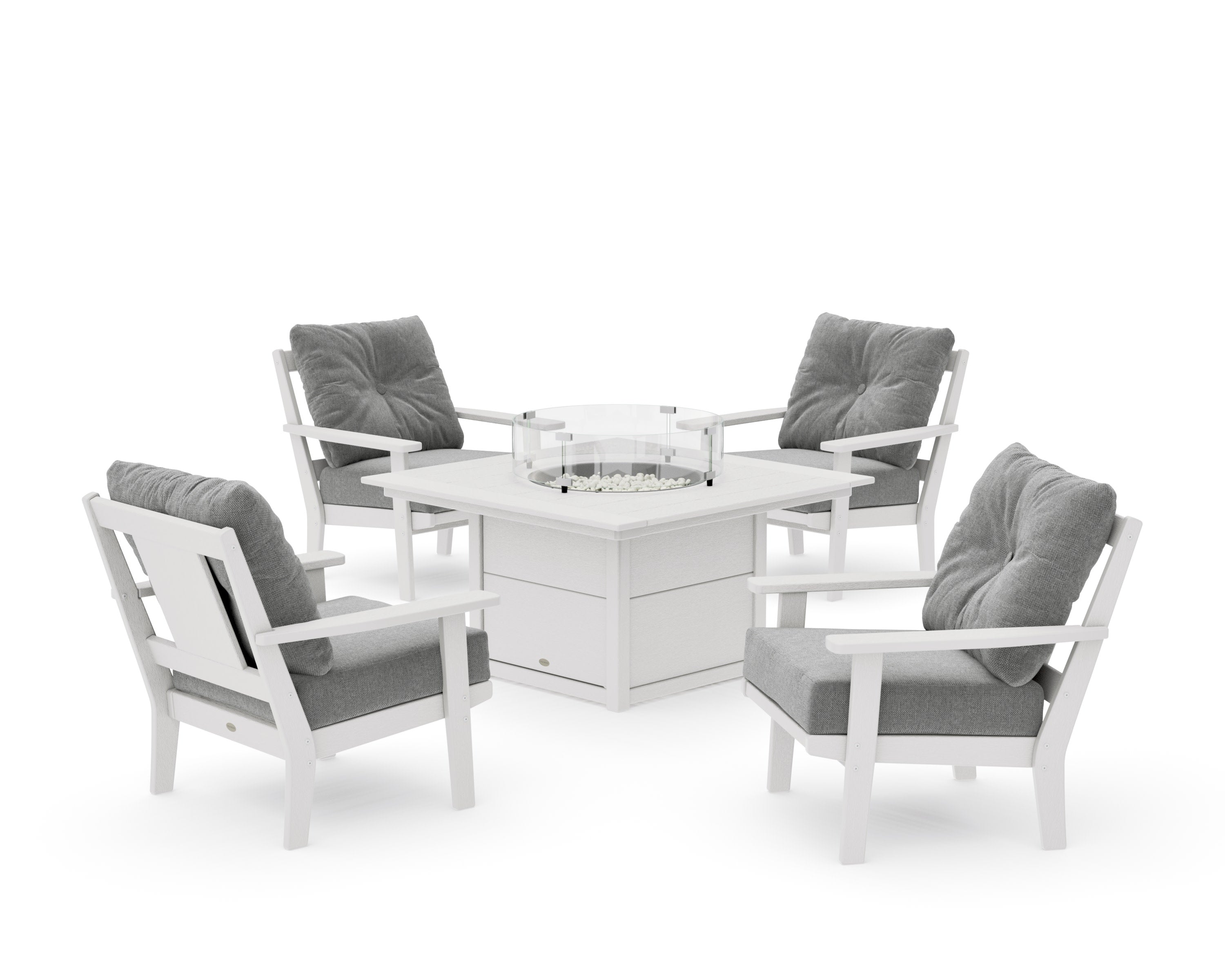 Prairie 5-Piece Deep Seating Set with Fire Pit Table in Vintage White / Grey Mist