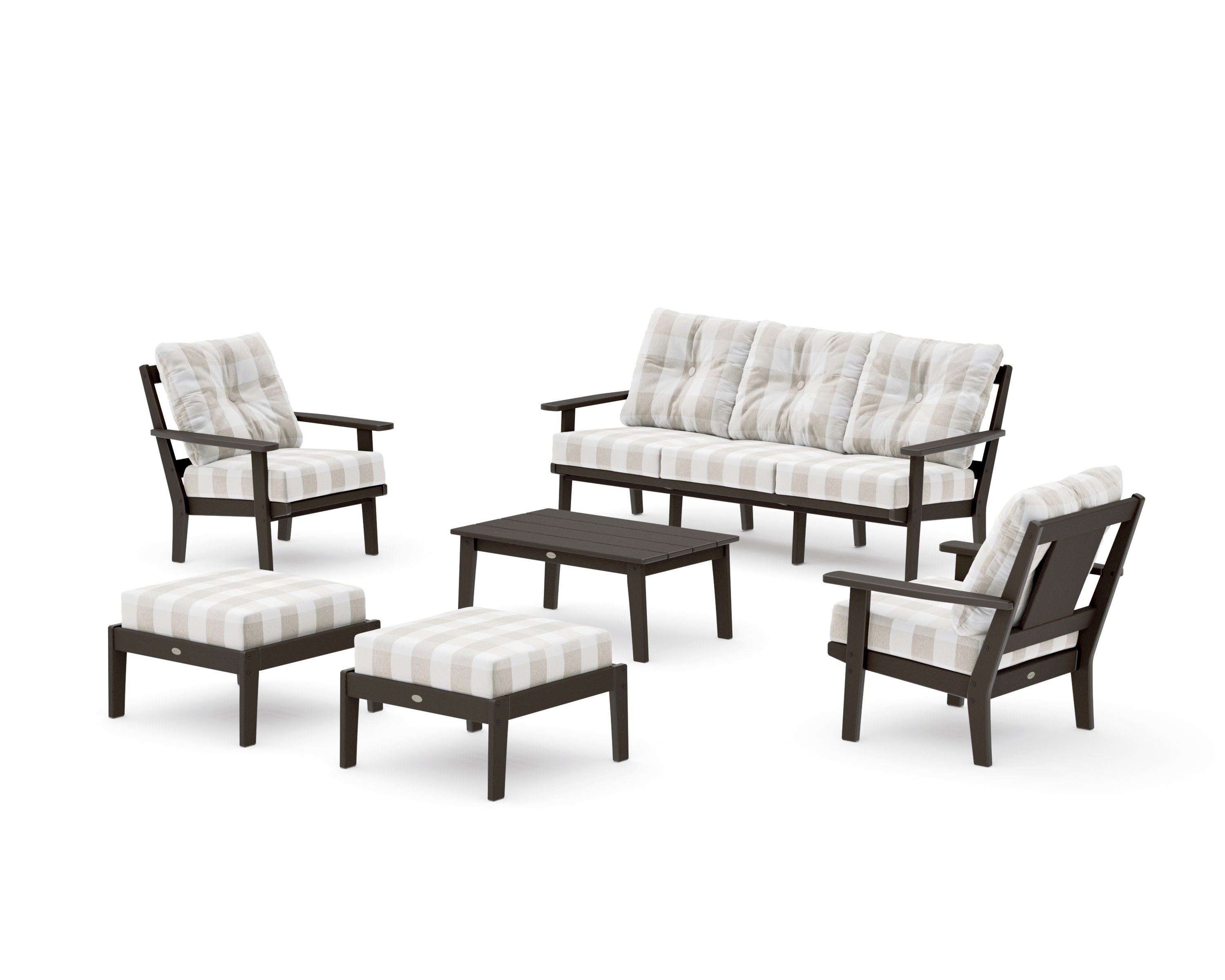 Prairie 6-Piece Lounge Sofa Set in Vintage Coffee / Buffalo Plaid Dune Burlap