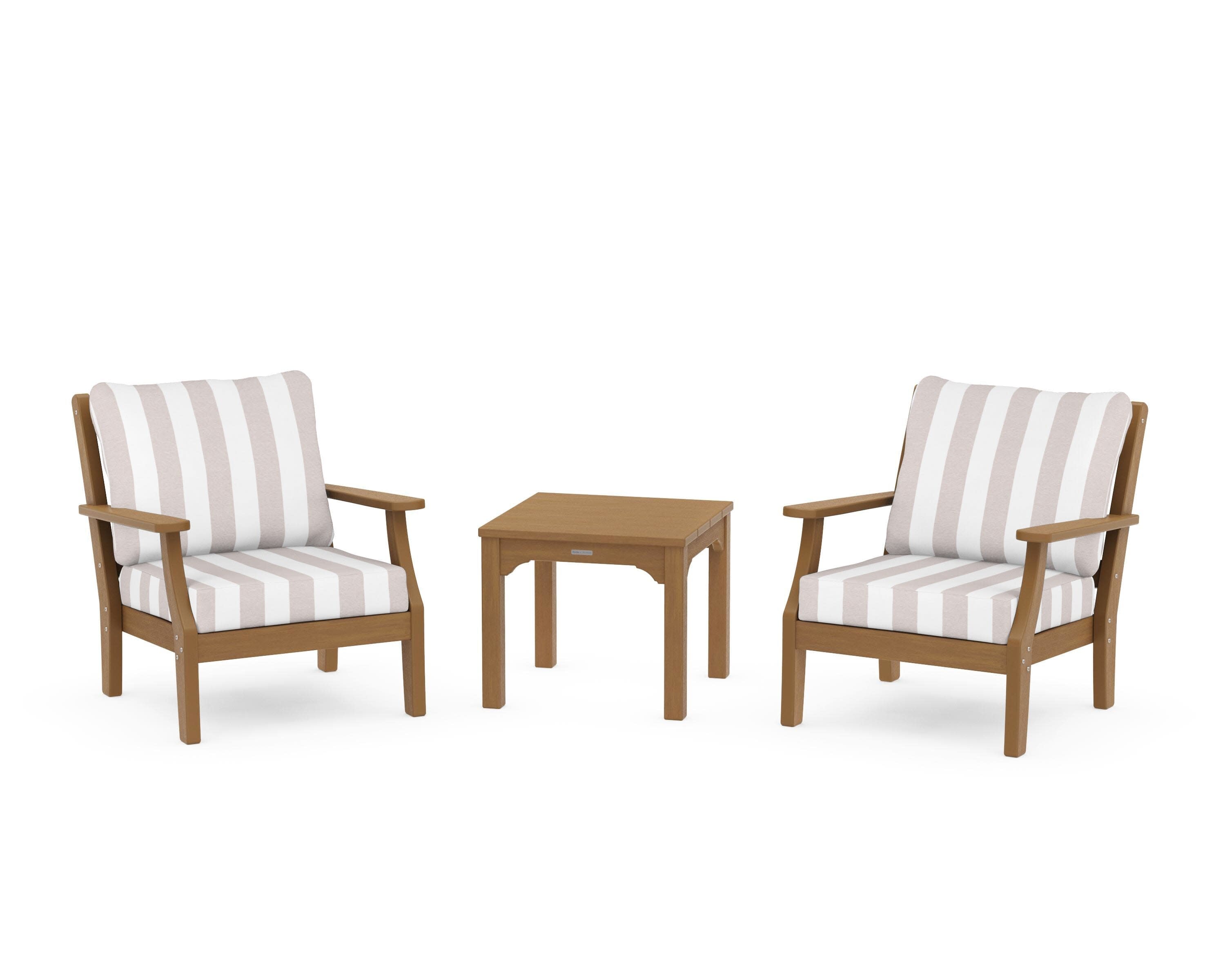 Chinoiserie 3-Piece Deep Seating Set in Natural / Cabana Stripe Dune Burlap