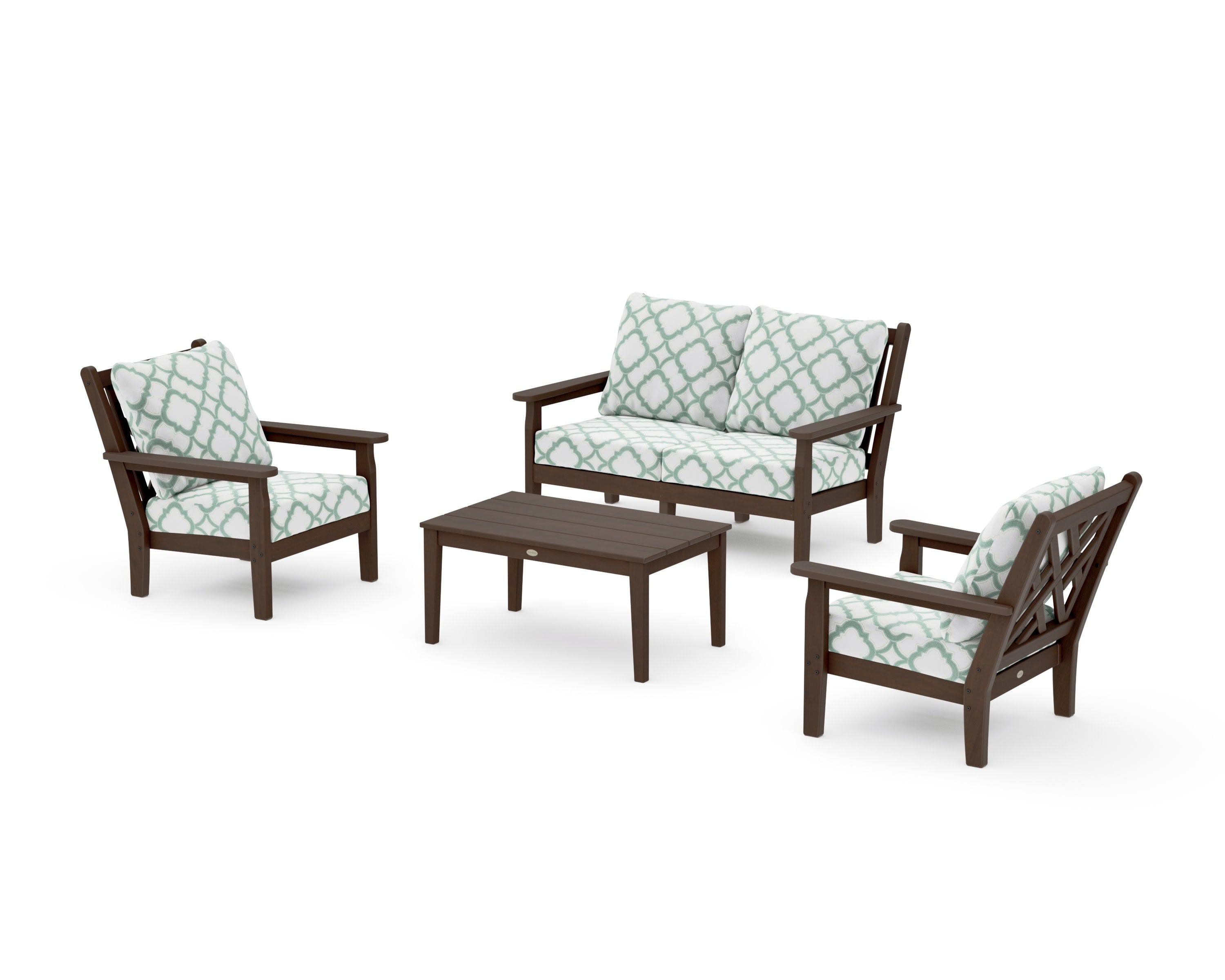 Chippendale 4-Piece Deep Seating Set with Loveseat in Kona / Trellis Glacier Spa