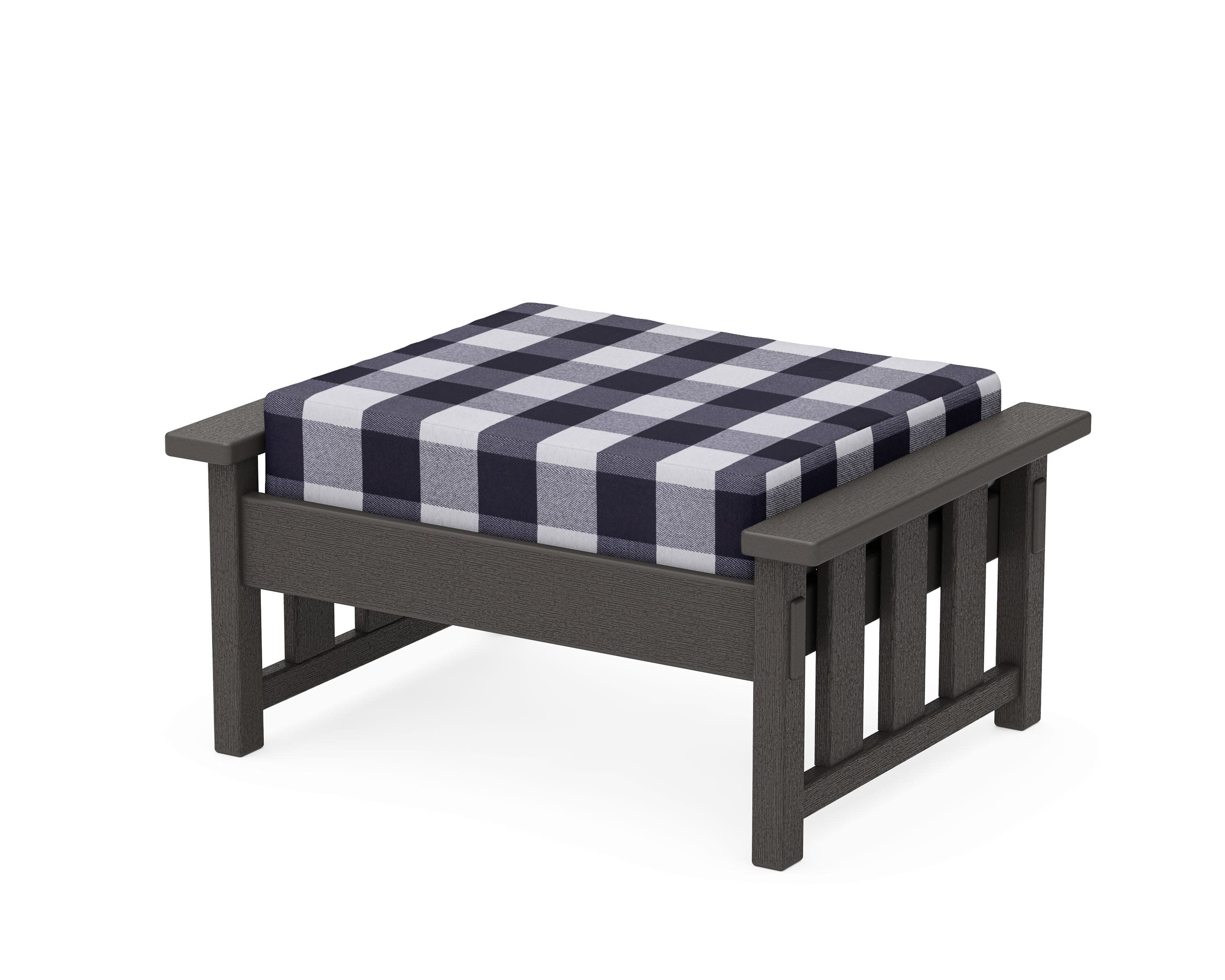 Acadia Deep Seating Ottoman in Vintage Coffee / Buffalo Plaid Navy