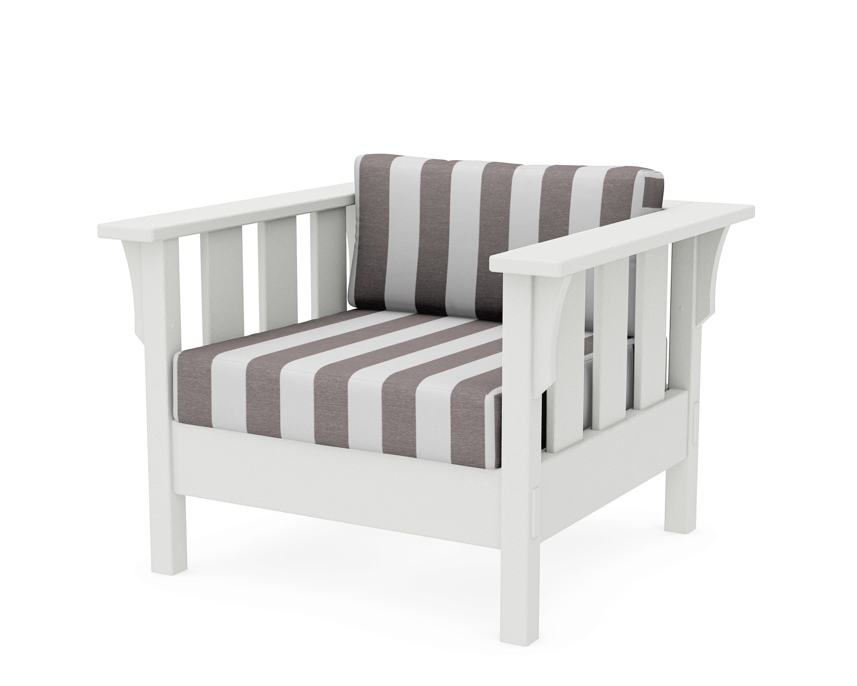 Acadia Deep Seating Chair in Vintage White / Cabana Stripe Grey Mist