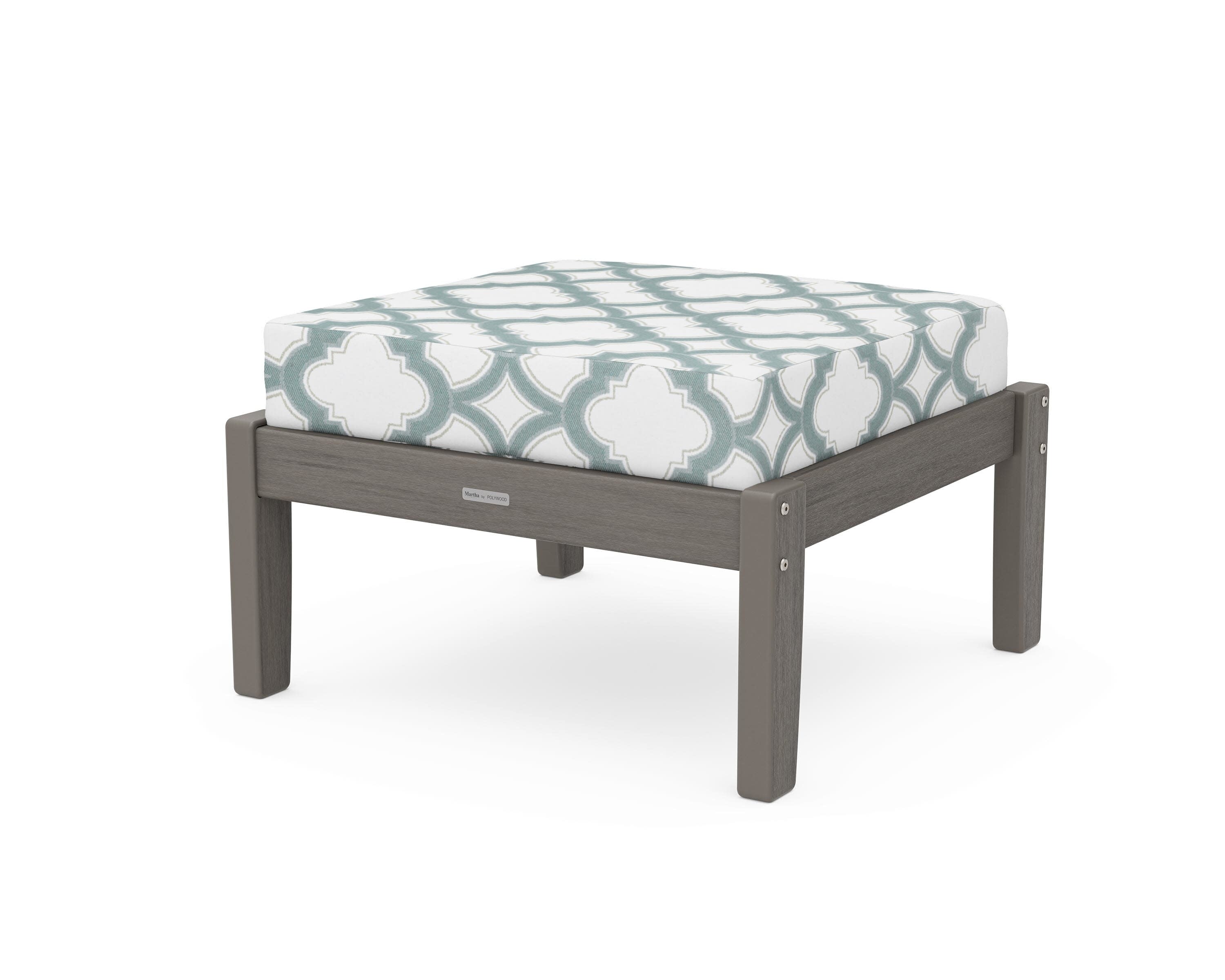 Chinoiserie Deep Seating Ottoman in Driftwood / Trellis Glacier Spa