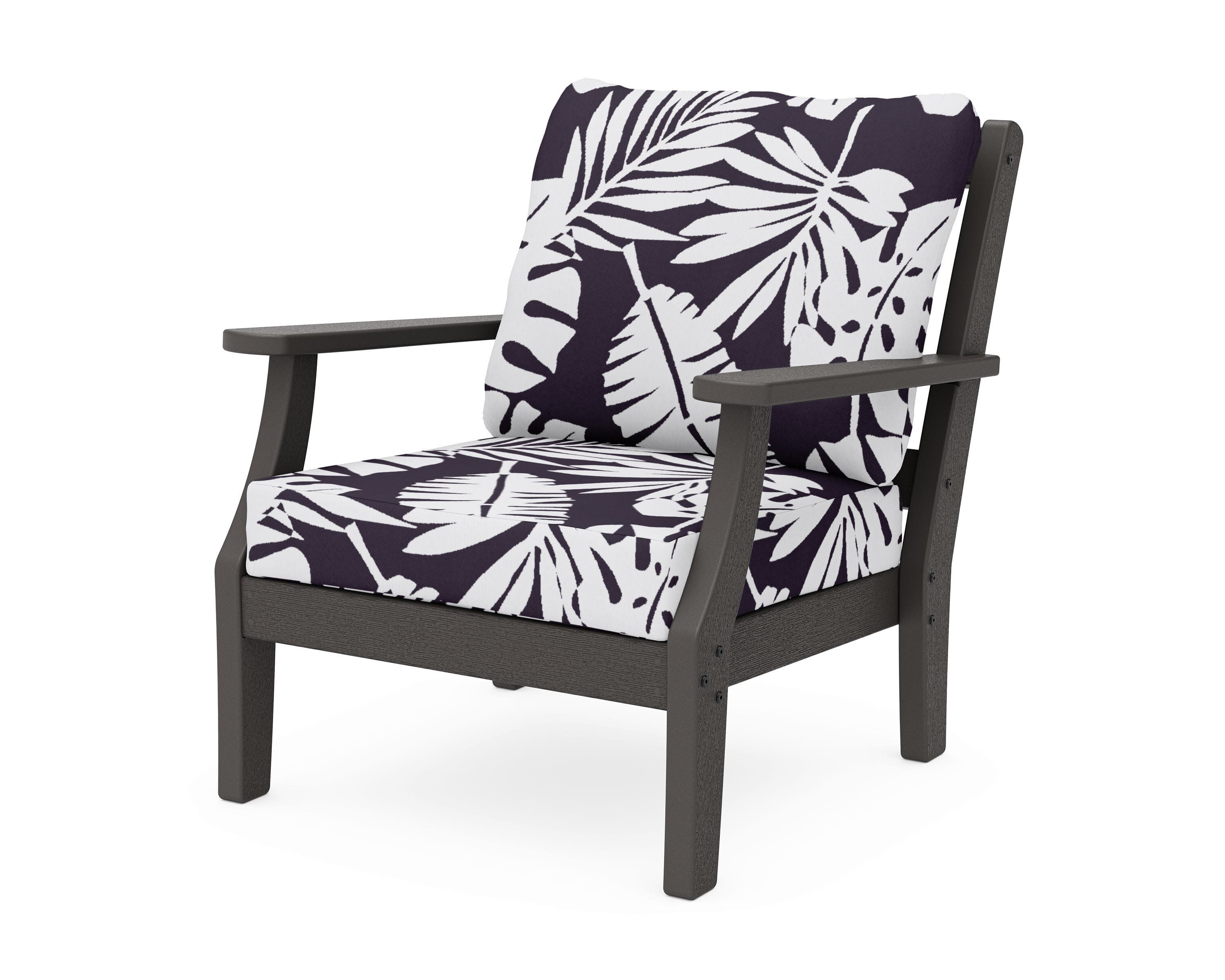 Chinoiserie Deep Seating Chair in Vintage Coffee / Leaf Navy