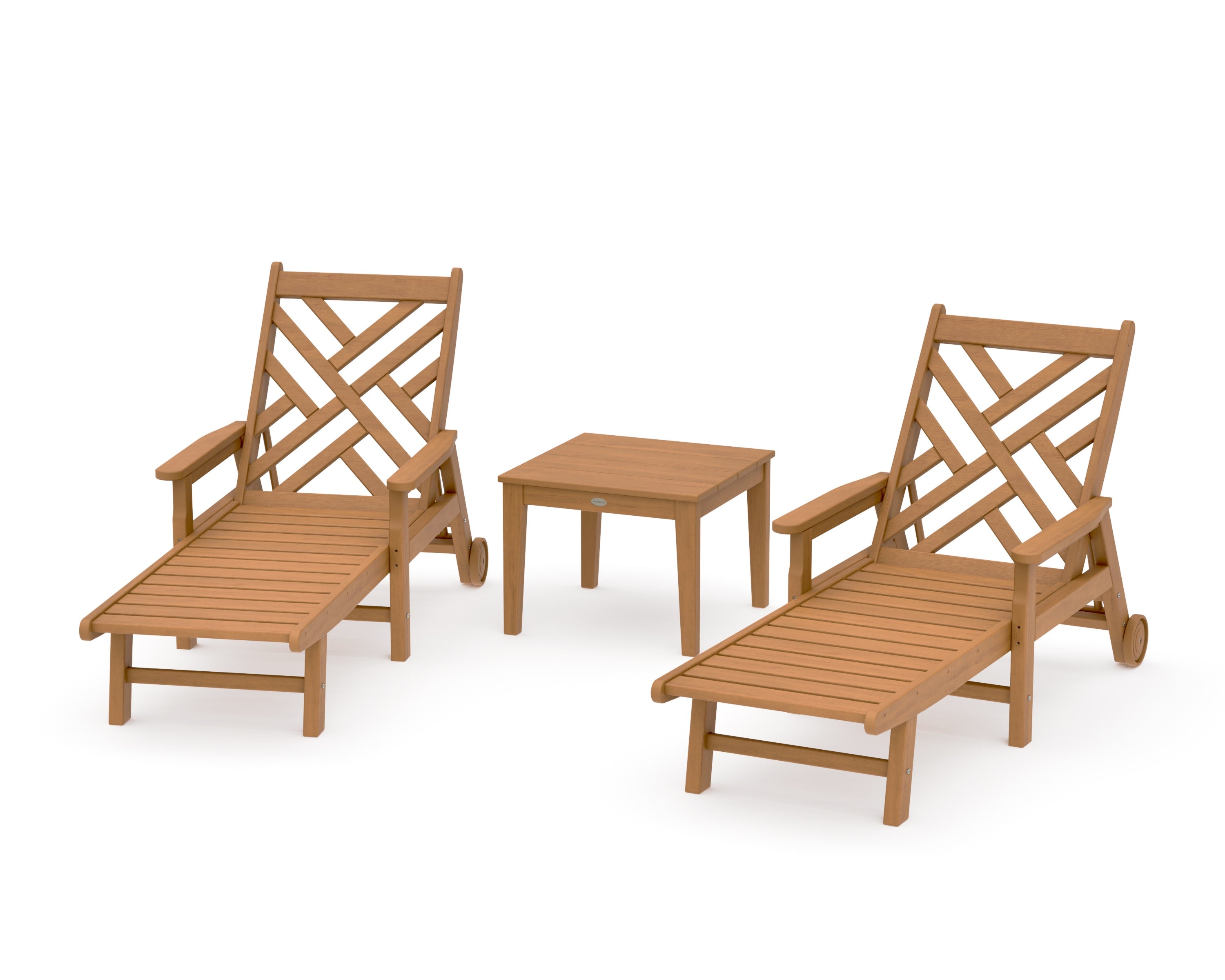 Chippendale 3-Piece Chaise Set with Arms and Wheels in Natural