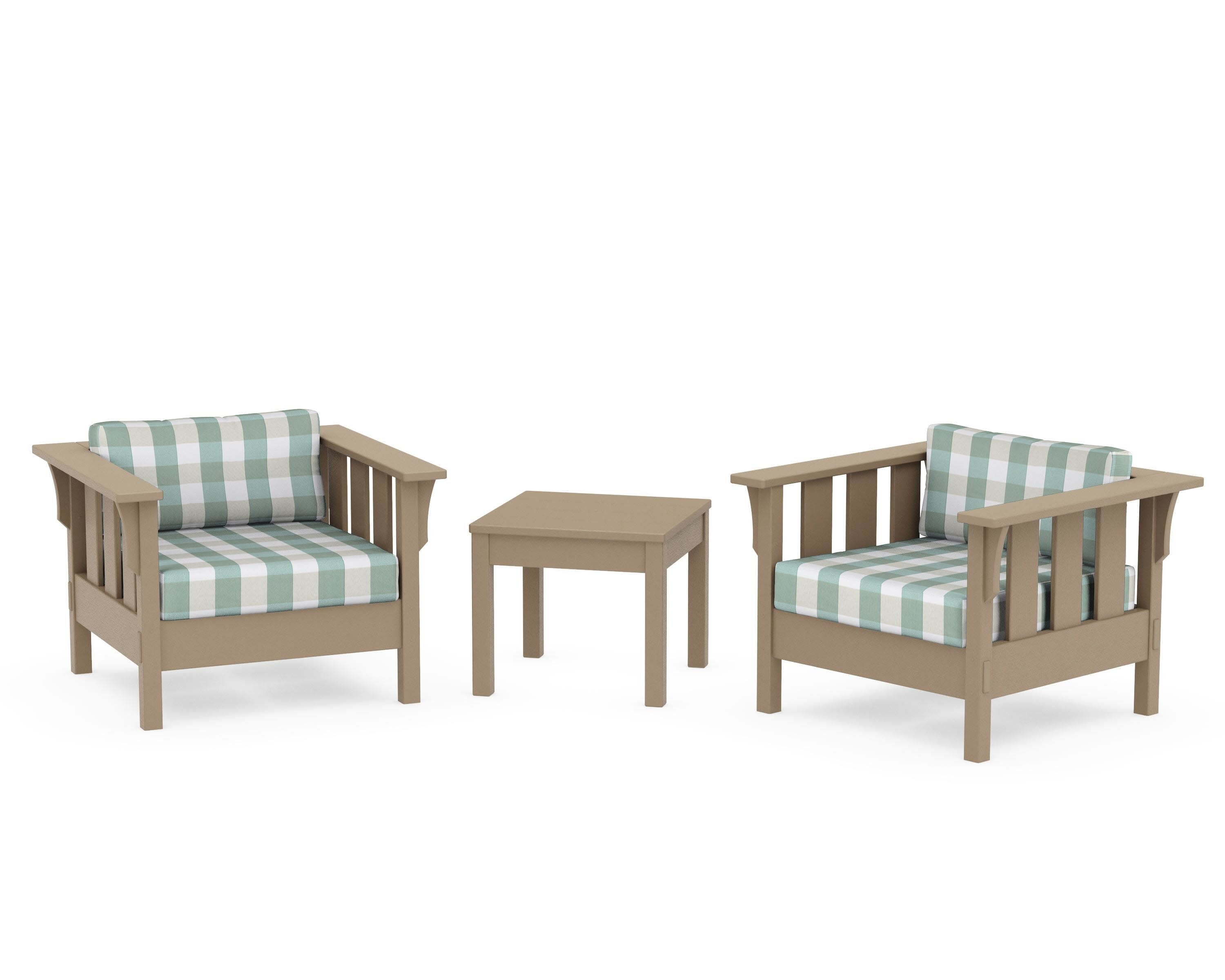 Acadia 3-Piece Deep Seating Set in Vintage Sahara / Buffalo Plaid Glacier Spa