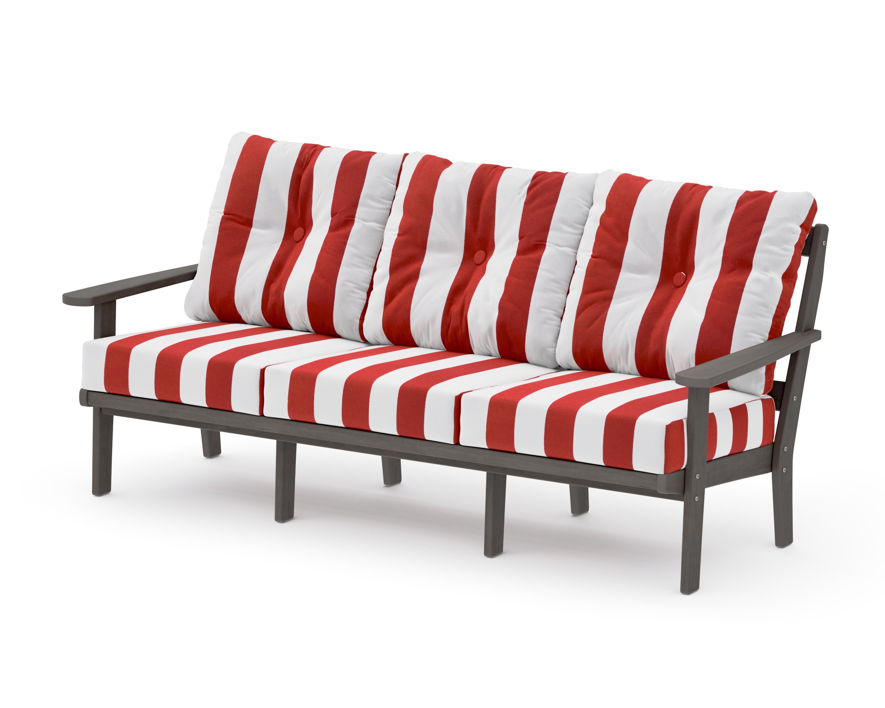 Mission Deep Seating Sofa in Driftwood / Cabana Stripe Crimson