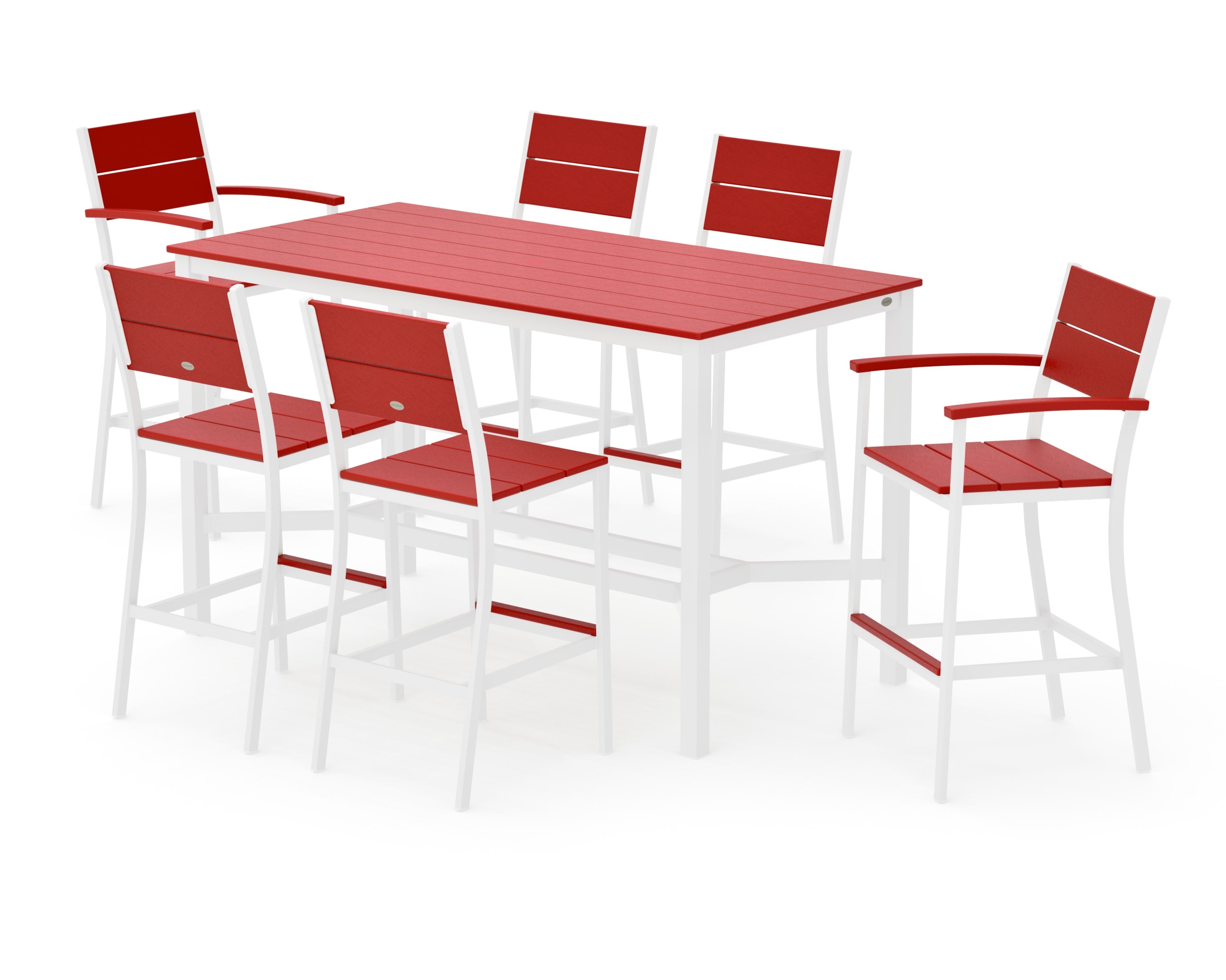 Main Street 7-Piece Bar Set in White / Sunset Red