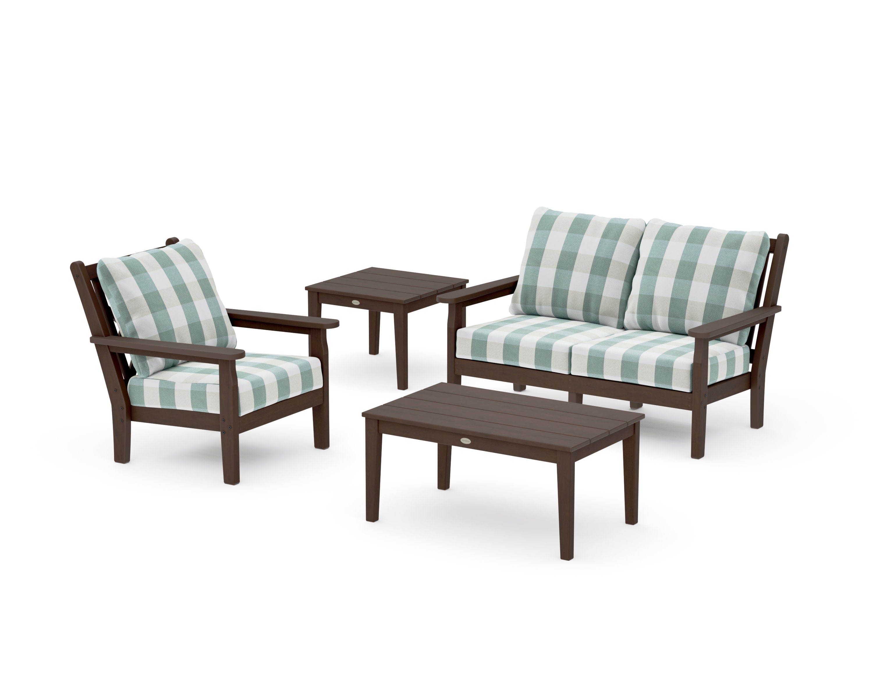 Chippendale 4-Piece Deep Seating Set in Kona / Buffalo Plaid Glacier Spa