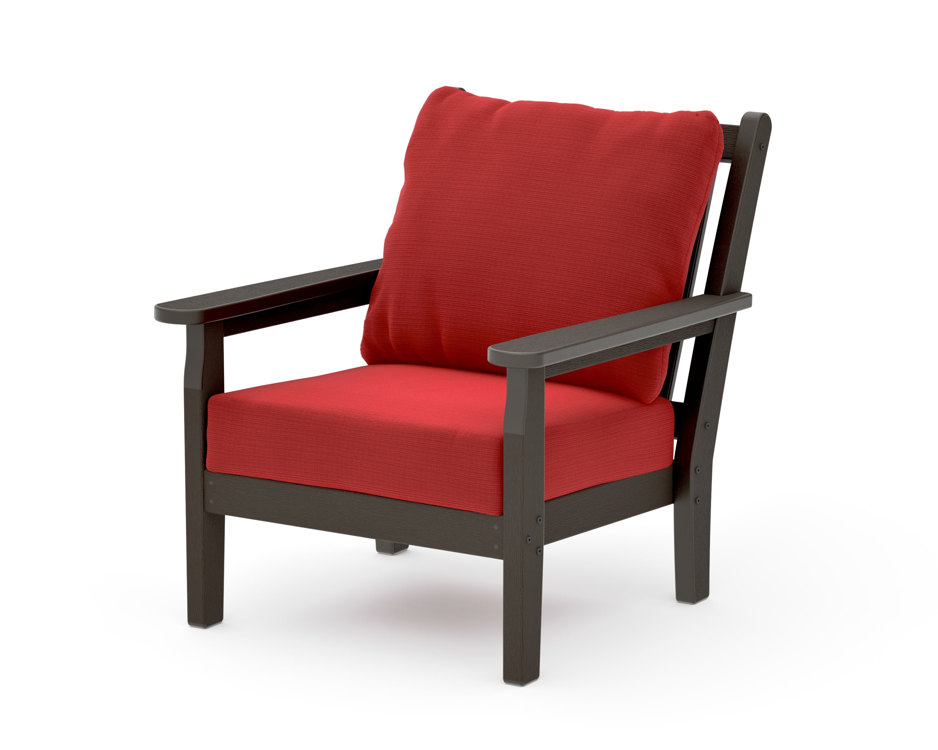 Chippendale Deep Seating Chair in Vintage Coffee / Crimson Linen