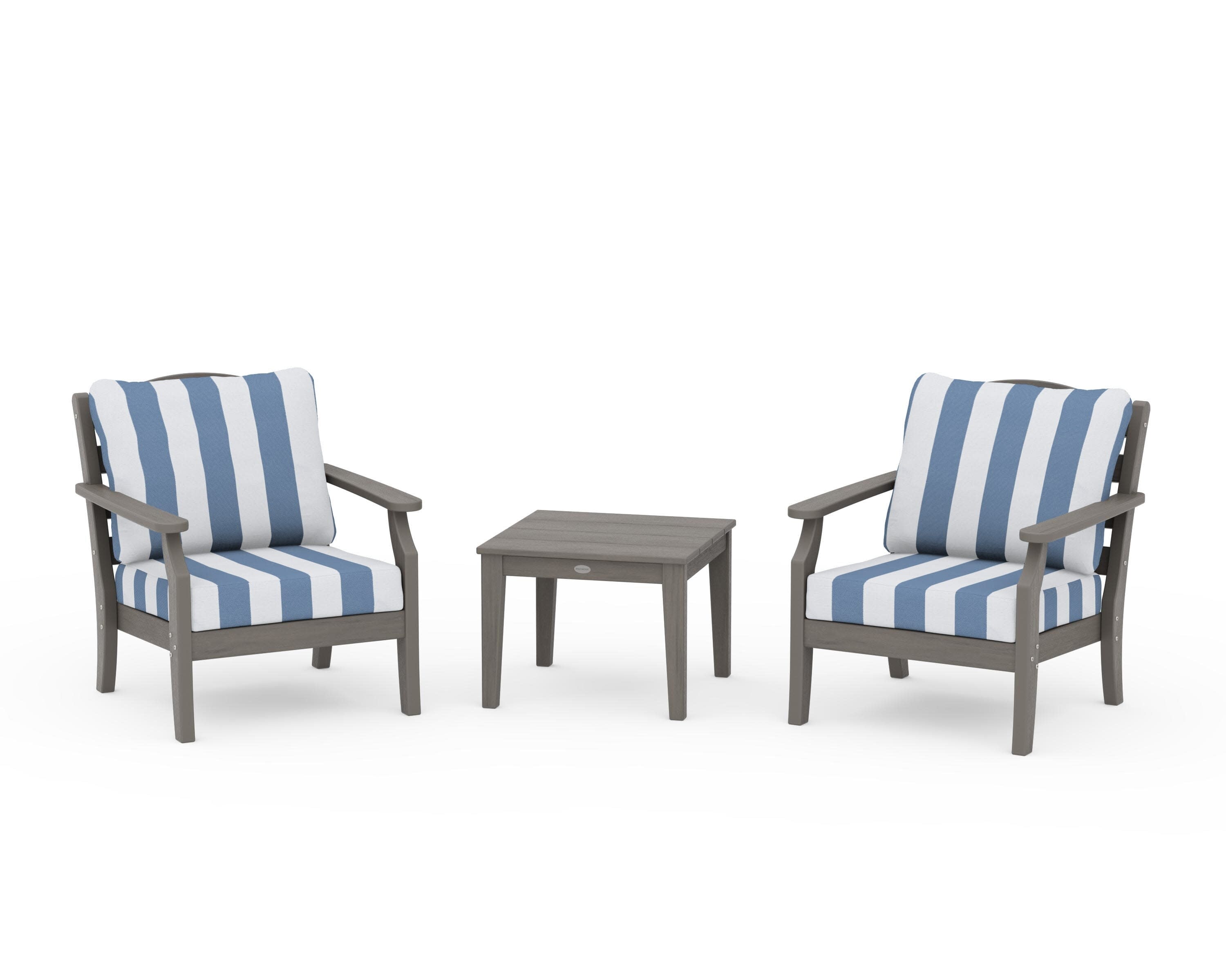 Savannah 3-Piece Deep Seating Set in Driftwood / Cabana Stripe Sky Blue
