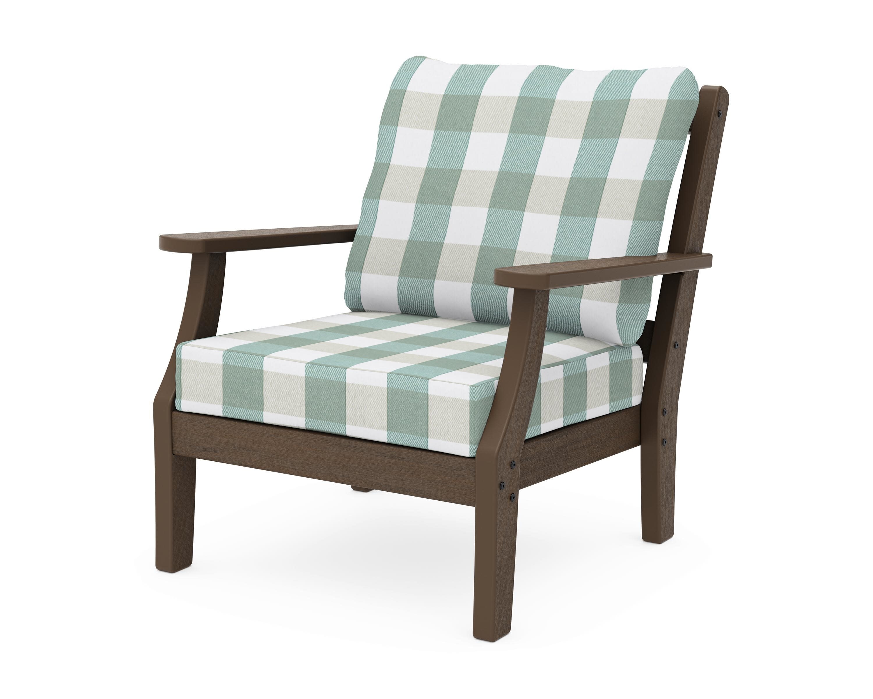 Chinoiserie Deep Seating Chair in Kona / Buffalo Plaid Glacier Spa