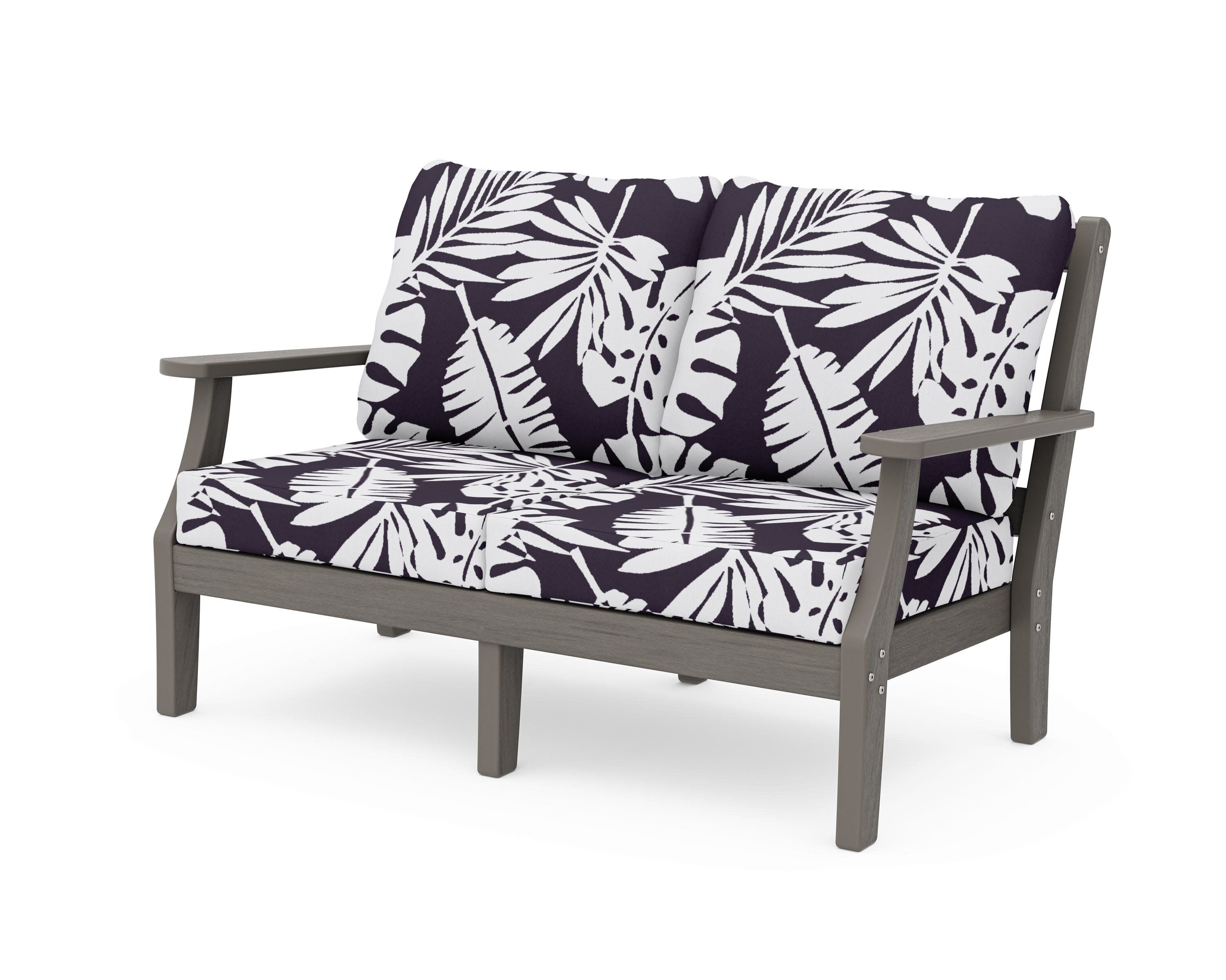 Chinoiserie Deep Seating Loveseat in Driftwood / Leaf Navy