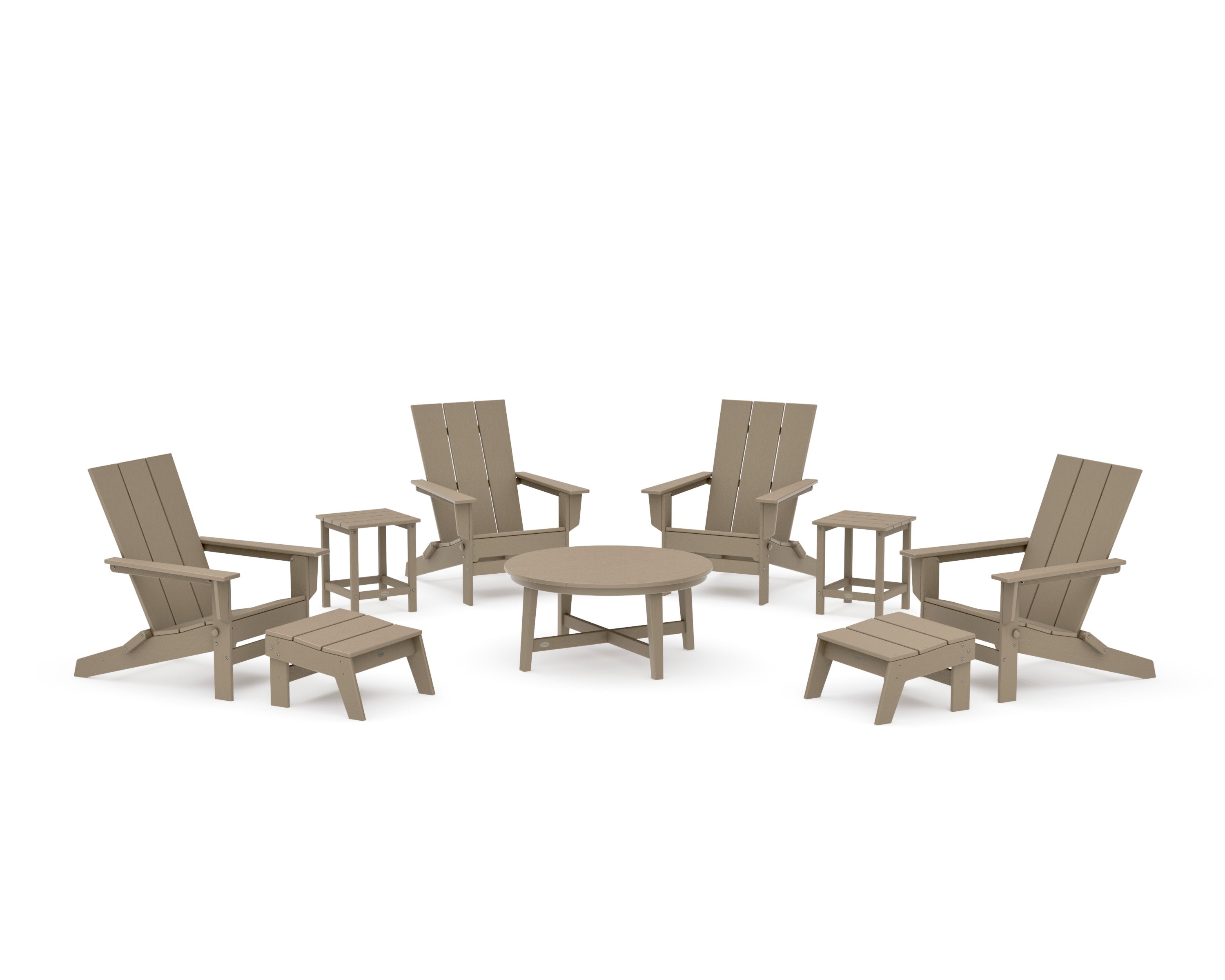 Modern Studio Folding Adirondack 9-Piece Conversation Set in Vintage Sahara