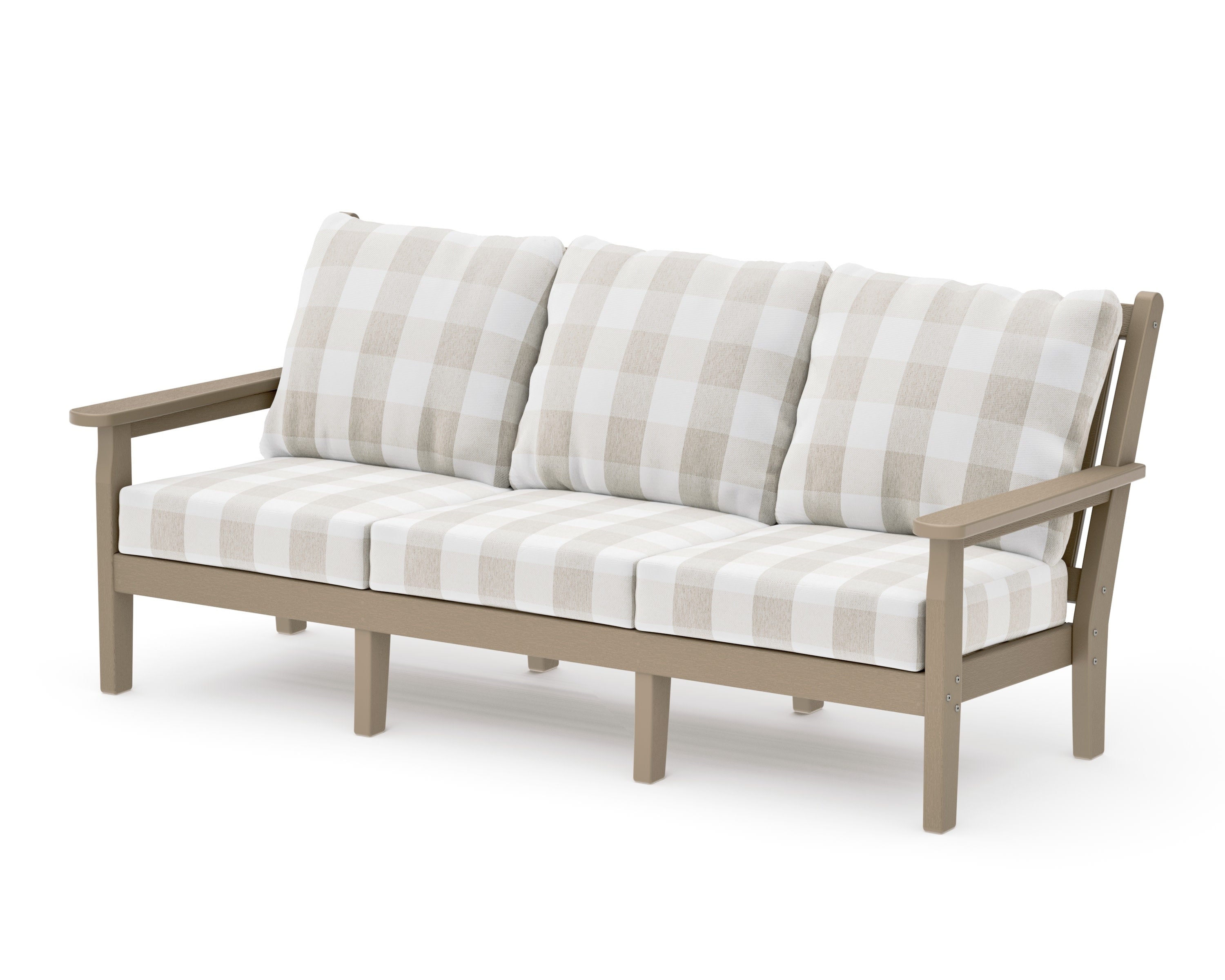 Chippendale Deep Seating Sofa in Vintage Sahara / Buffalo Plaid Dune Burlap