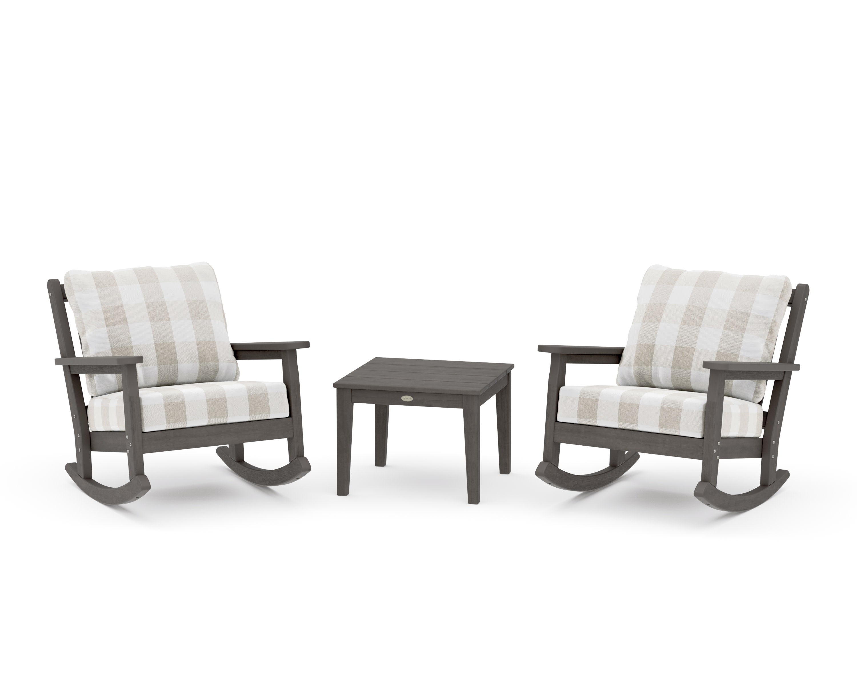 Chippendale 3-Piece Deep Seating Rocker Set in Driftwood / Buffalo Plaid Dune Burlap