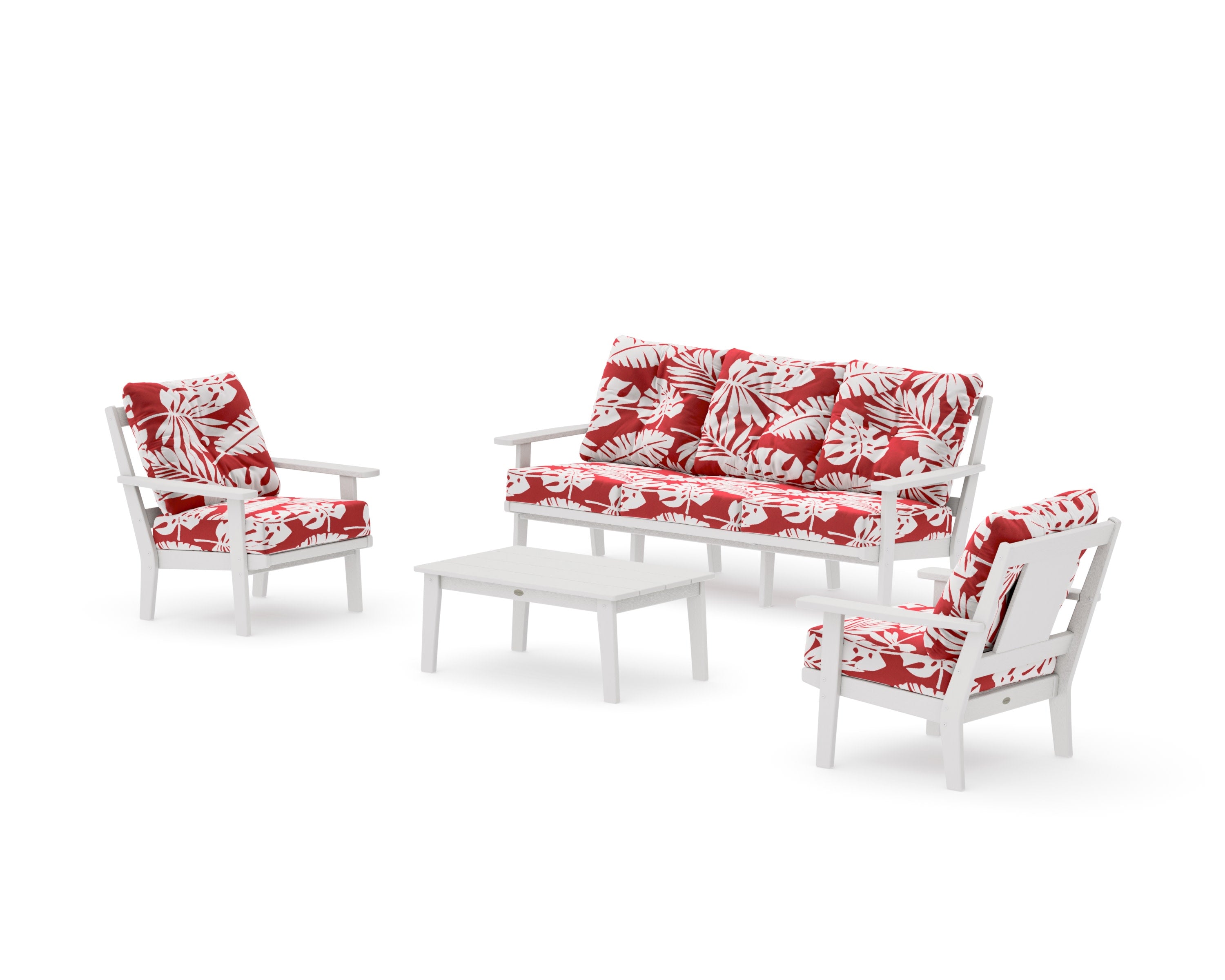 Prairie 4-Piece Deep Seating Set with Sofa in Vintage White / Leaf Crimson