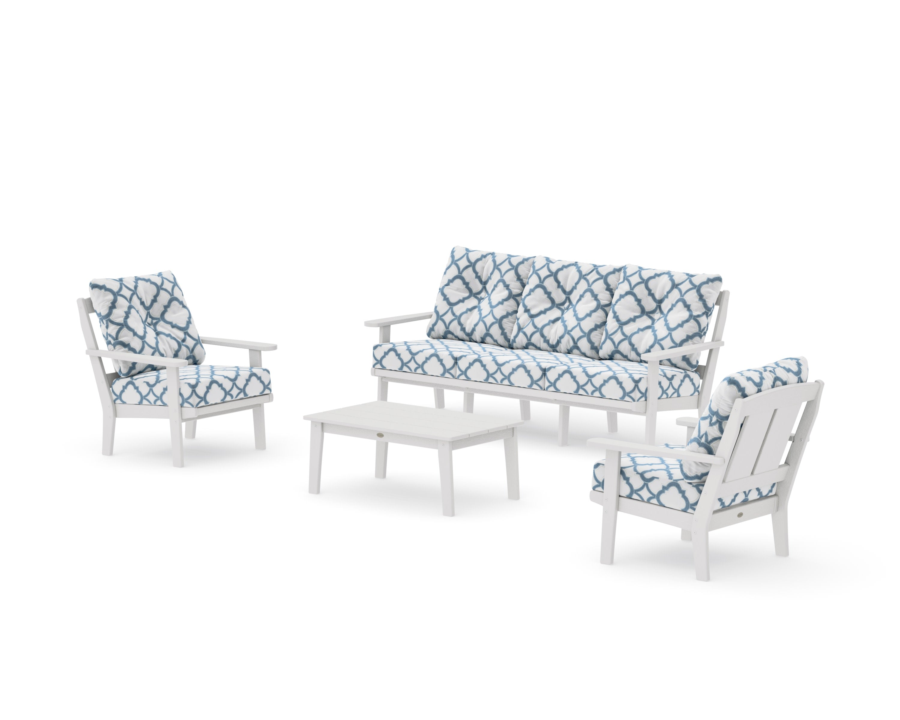 Mission 4-Piece Deep Seating Set with Sofa in Vintage White / Trellis Sky Blue