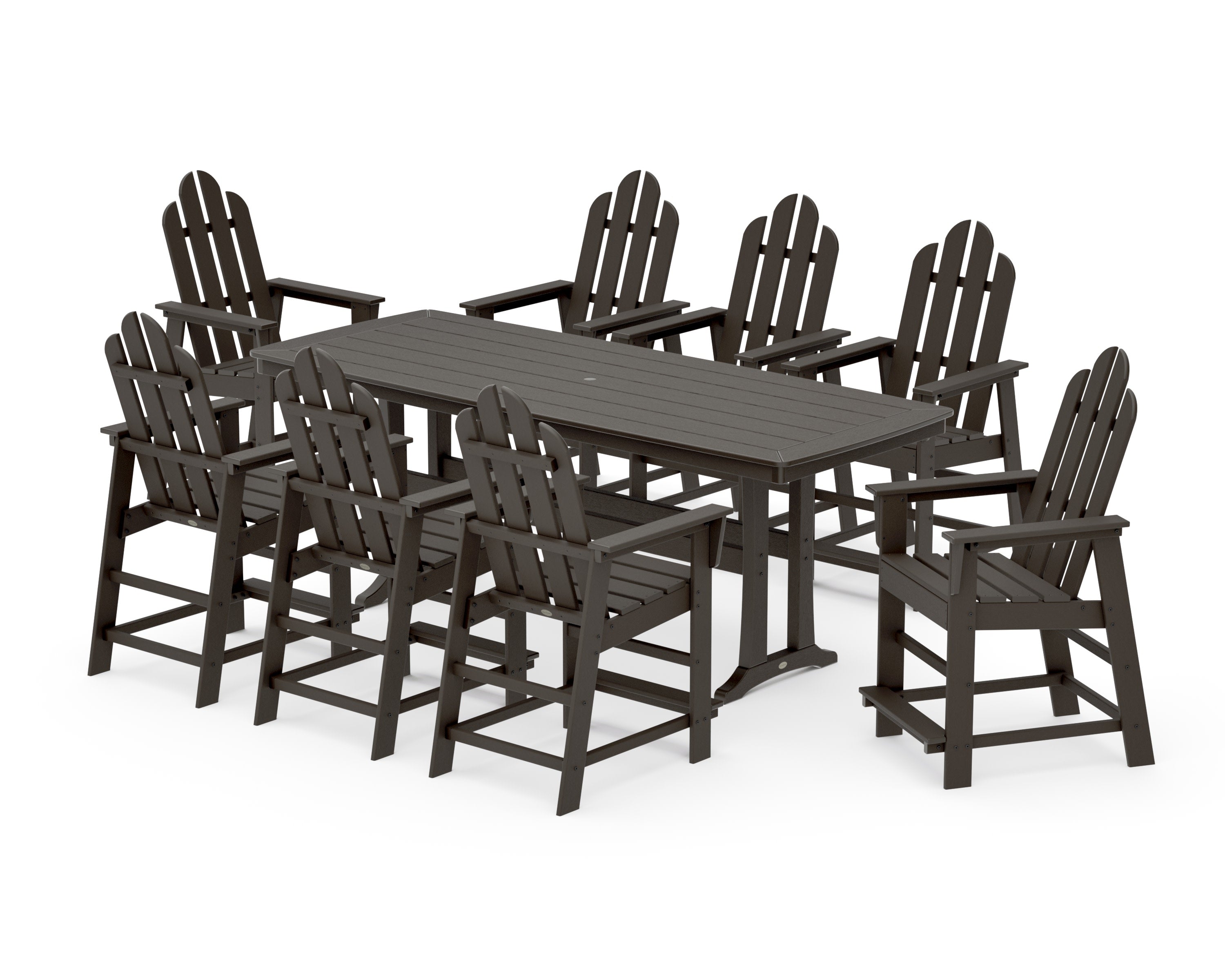Long Island 9-Piece Counter Set with Trestle Legs in Vintage Coffee