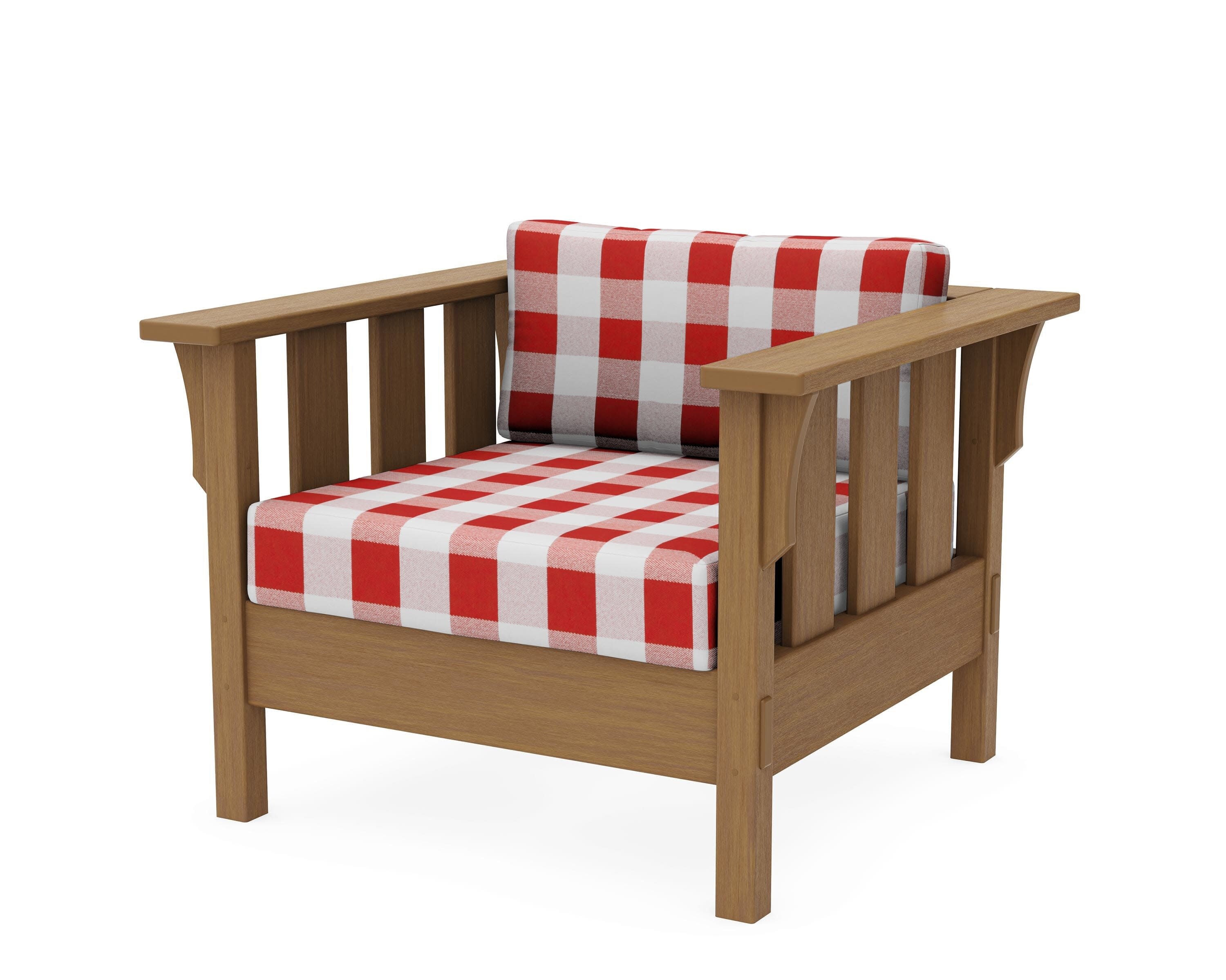 Acadia Deep Seating Chair in Natural / Buffalo Plaid Crimson