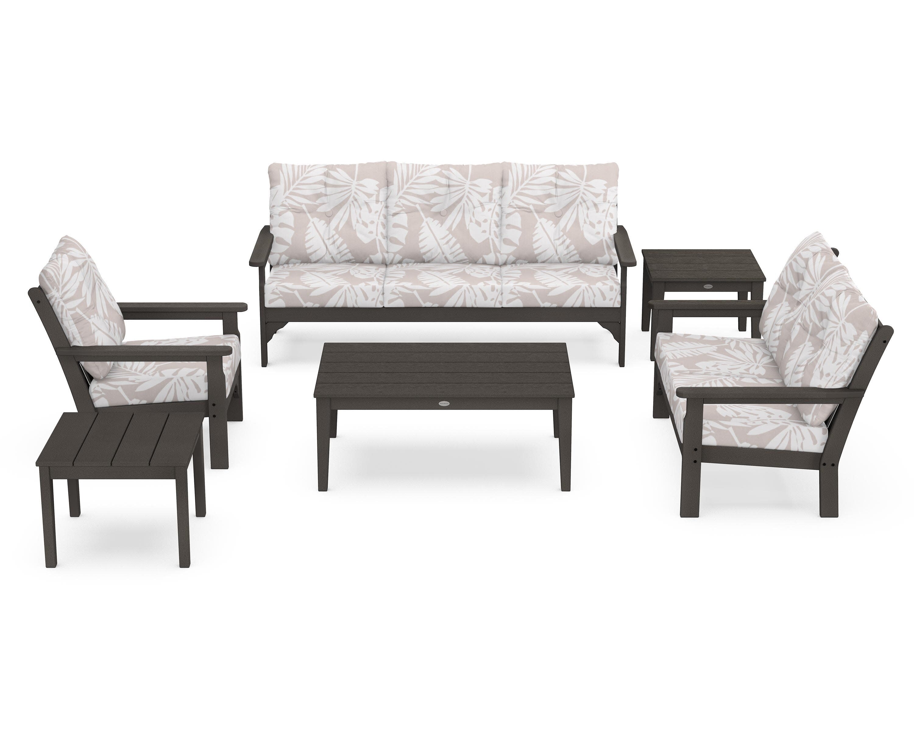 Vineyard 6-Piece Deep Seating Set in Vintage Coffee / Leaf Dune Burlap