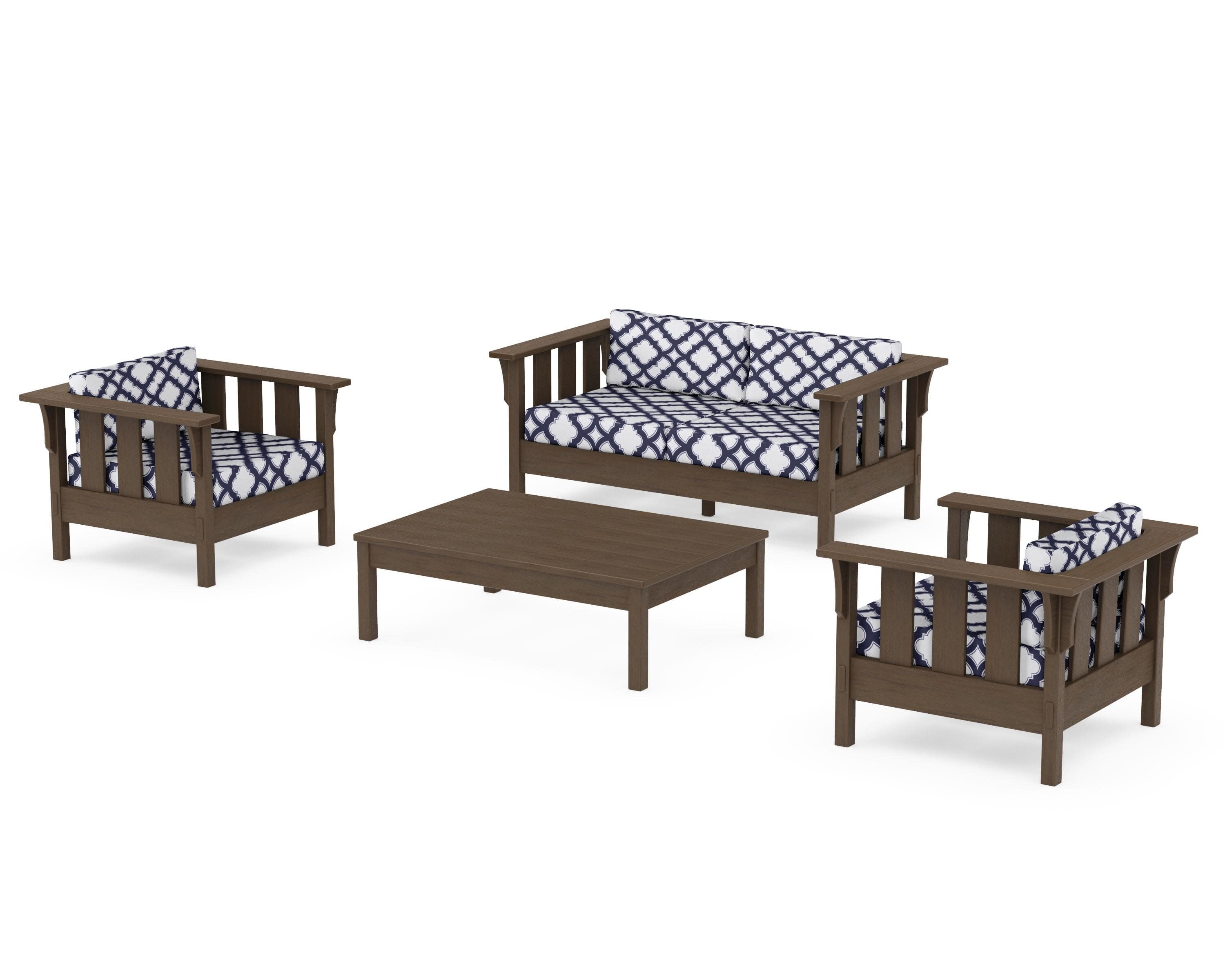 Acadia 4-Piece Deep Seating Set with Loveseat in Kona / Trellis Navy