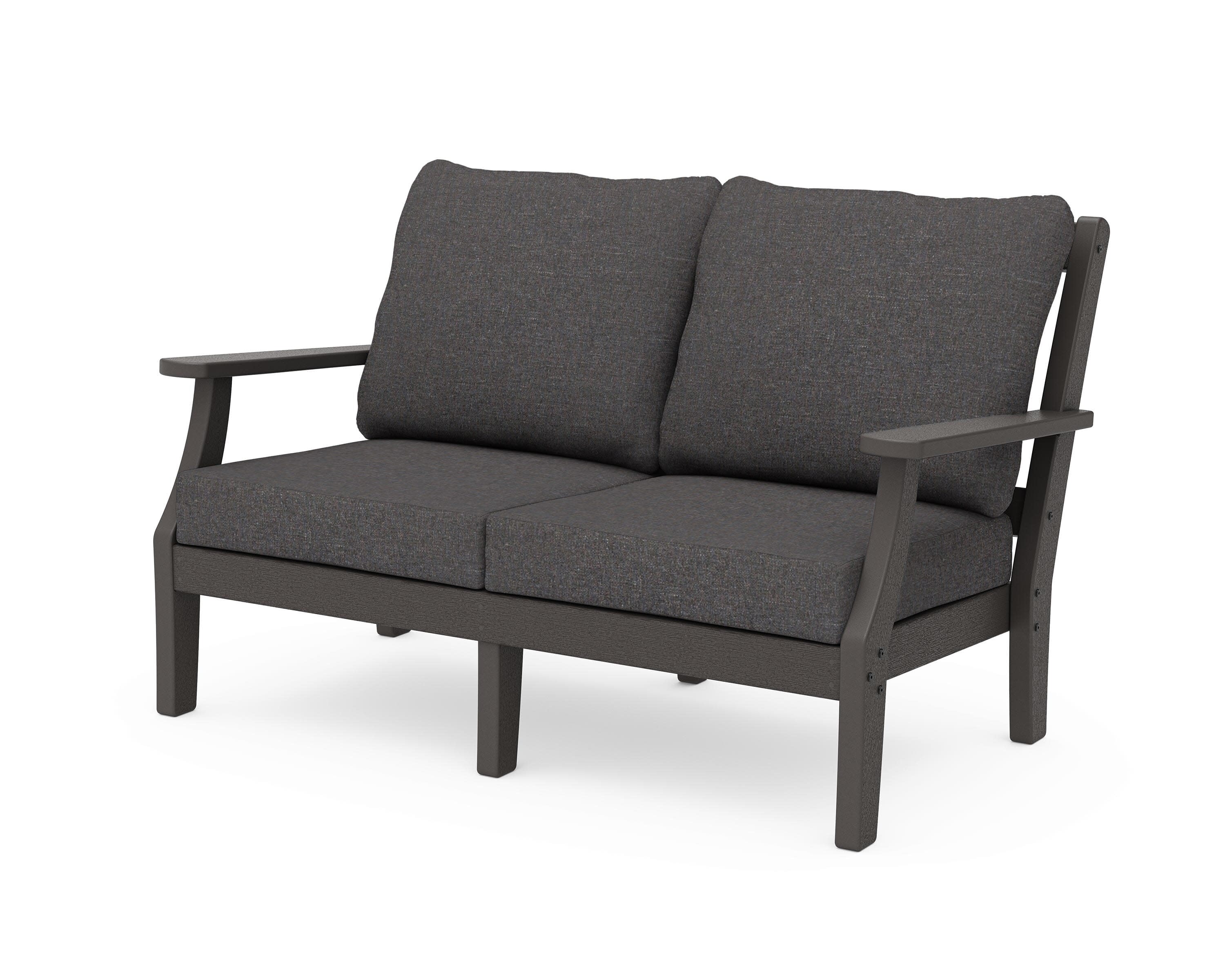 Chinoiserie Deep Seating Loveseat in Vintage Coffee / Ash Charcoal