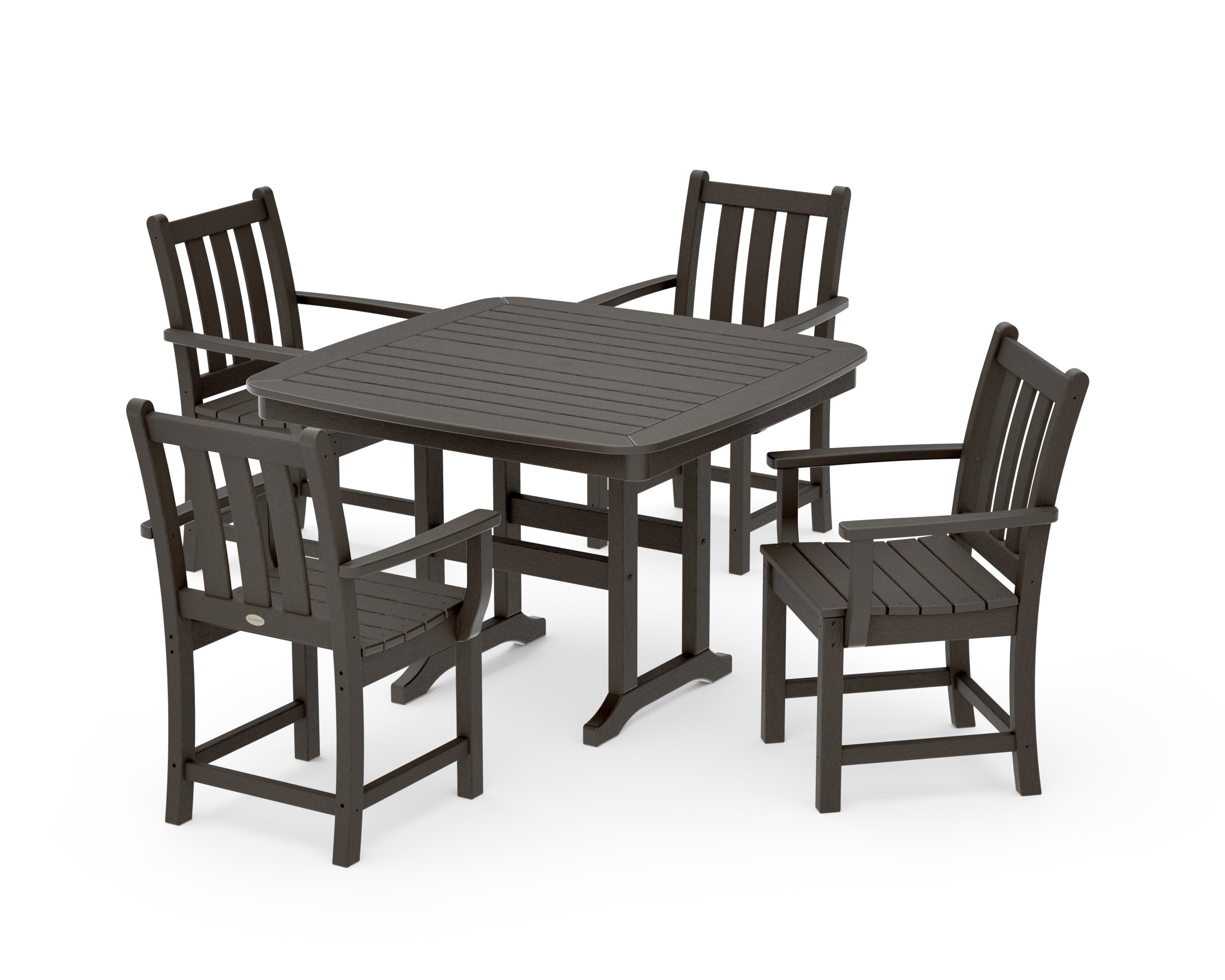 Traditional Garden 5-Piece Dining Set with Trestle Legs in Vintage Coffee