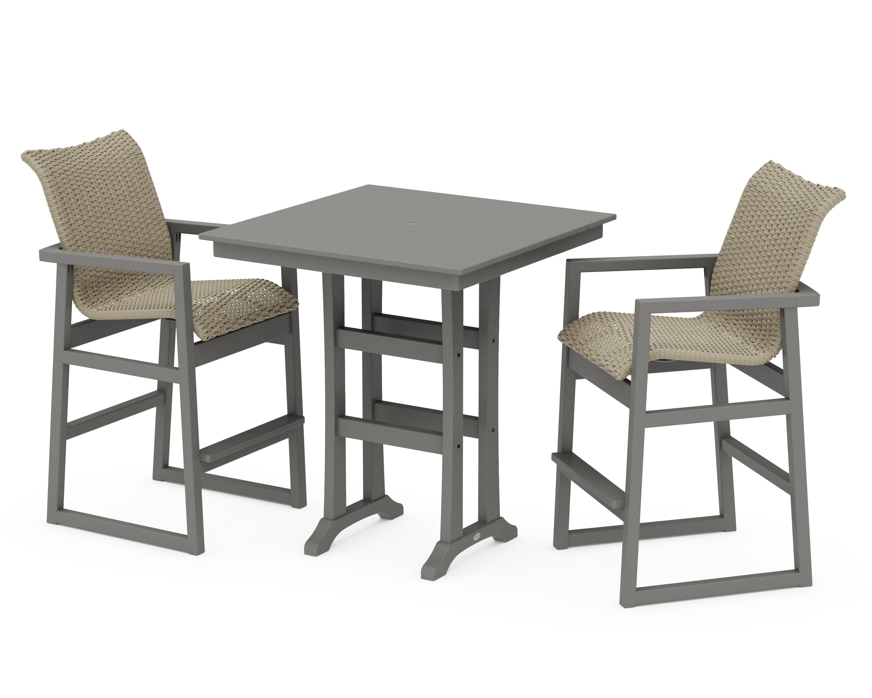 EDGE Woven 3-Piece Farmhouse Bar Set with Trestle Legs in Slate Grey / Dune Grass