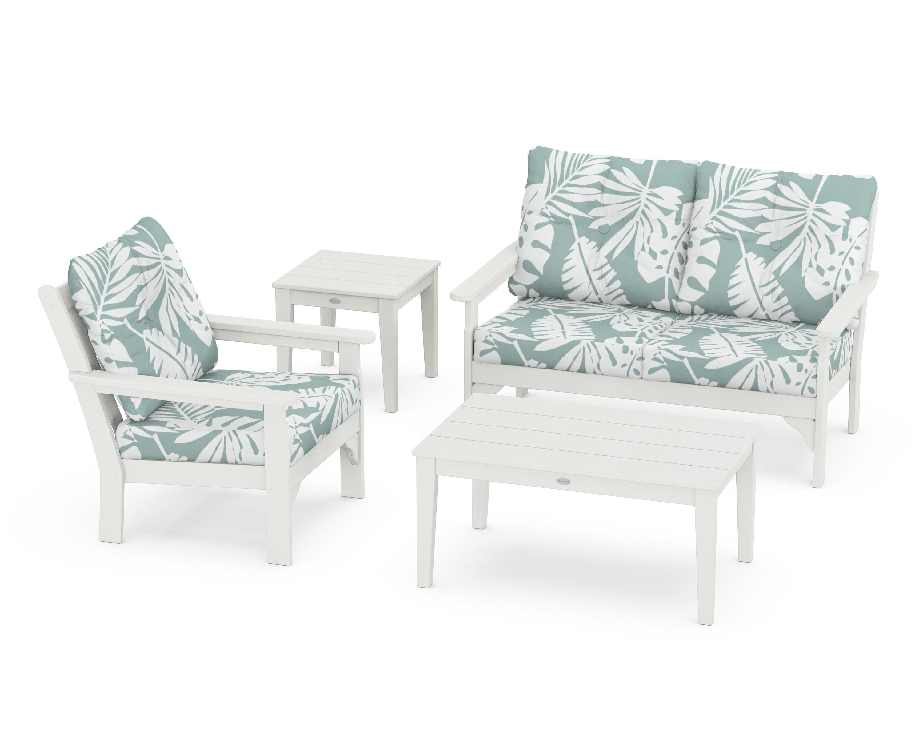 Vineyard 4-Piece Deep Seating Set in Vintage White / Leaf Glacier Spa