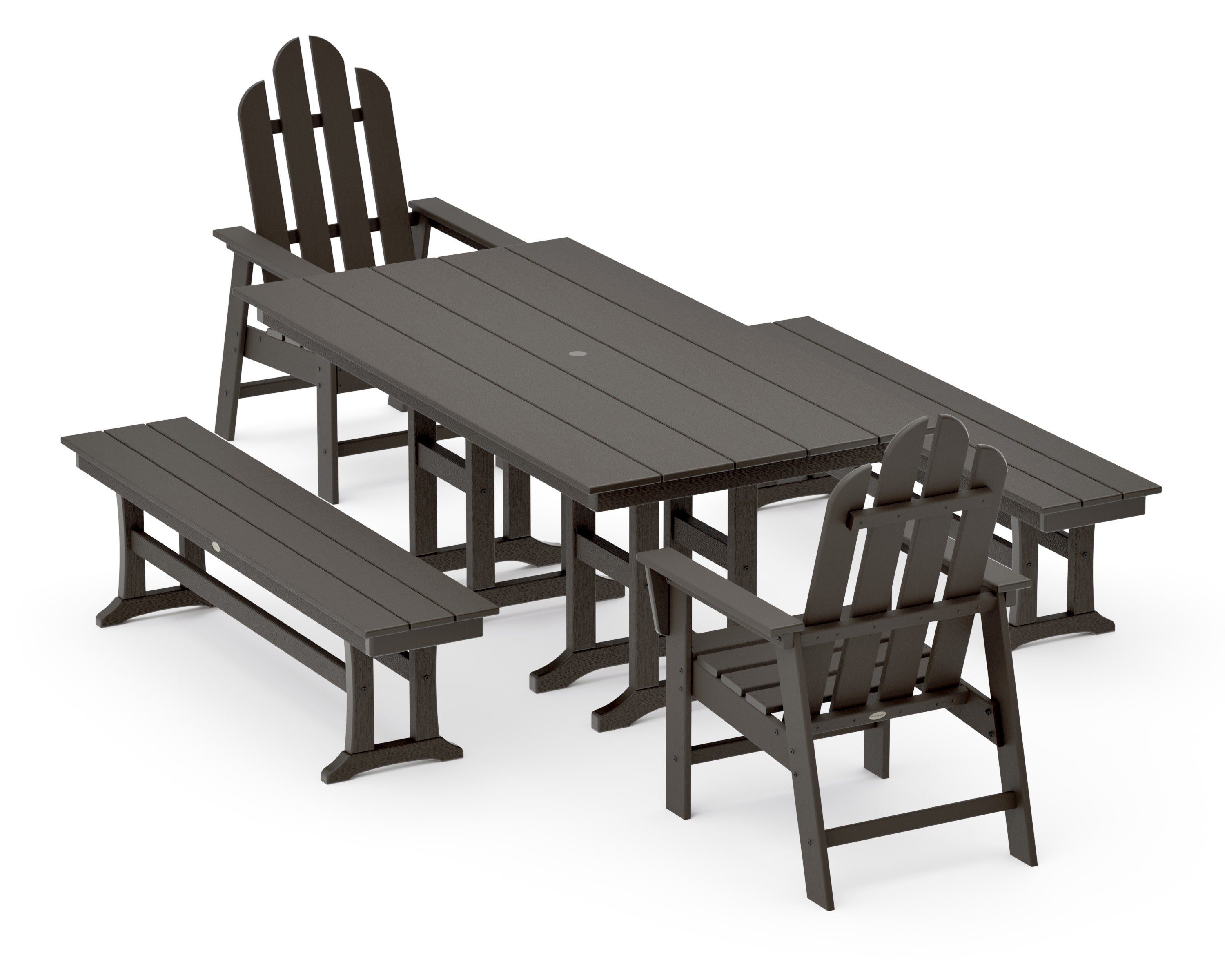 Long Island 5-Piece Farmhouse Dining Set with Benches in Vintage Coffee