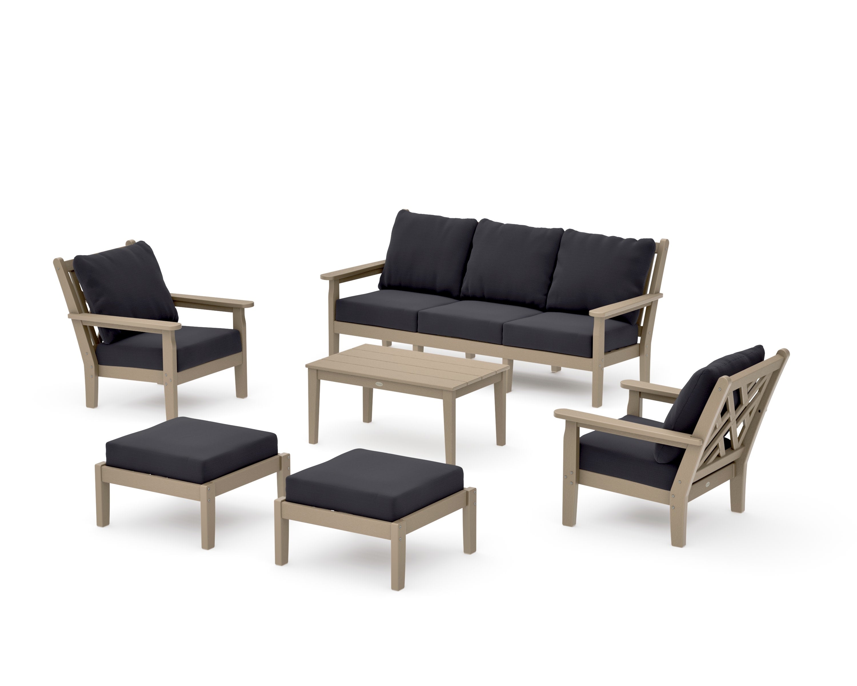 Chippendale 6-Piece Lounge Sofa Set in Vintage Sahara / Midnight Linen