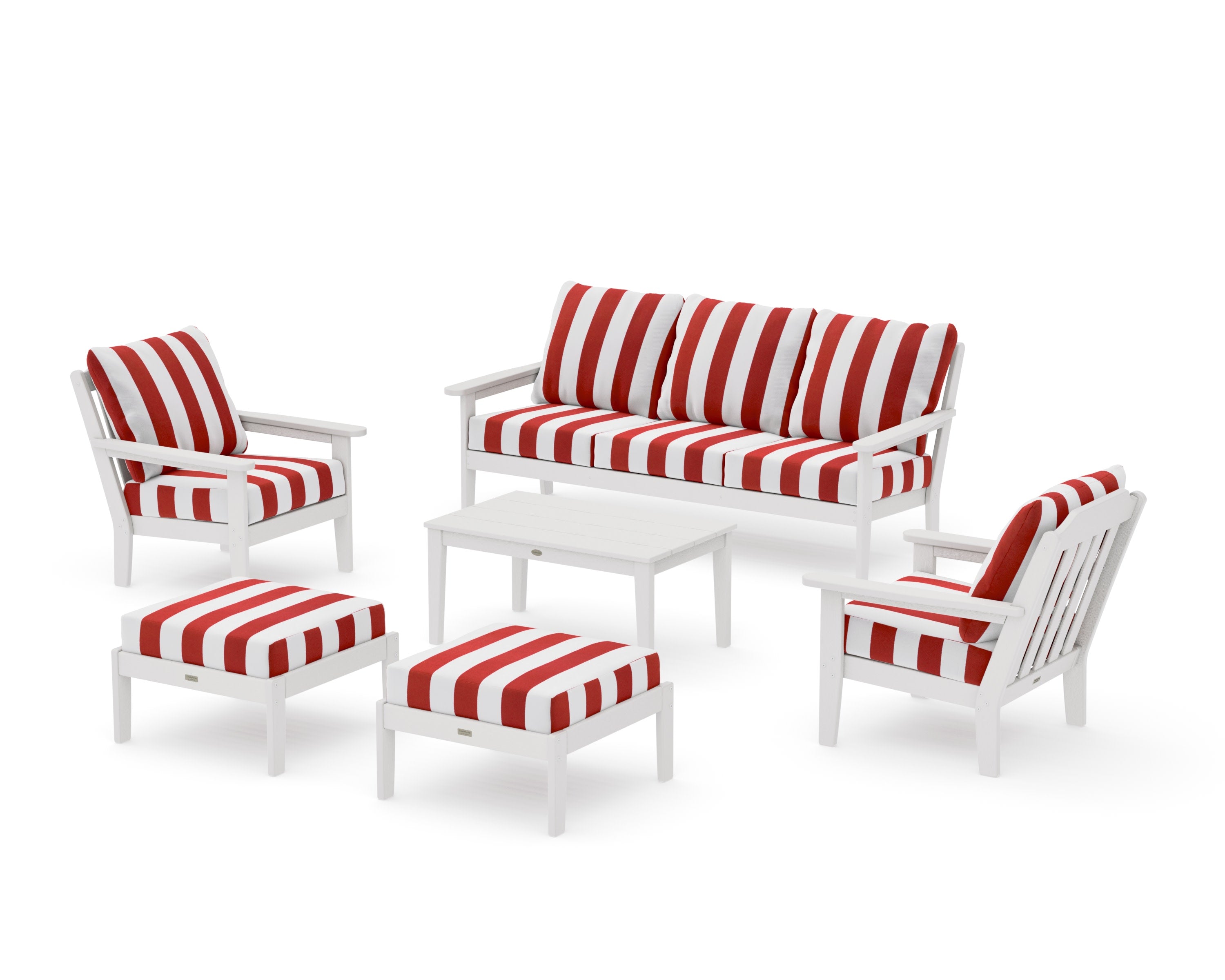 Cottage 6-Piece Lounge Sofa Set in Vintage White / Cabana Stripe Crimson