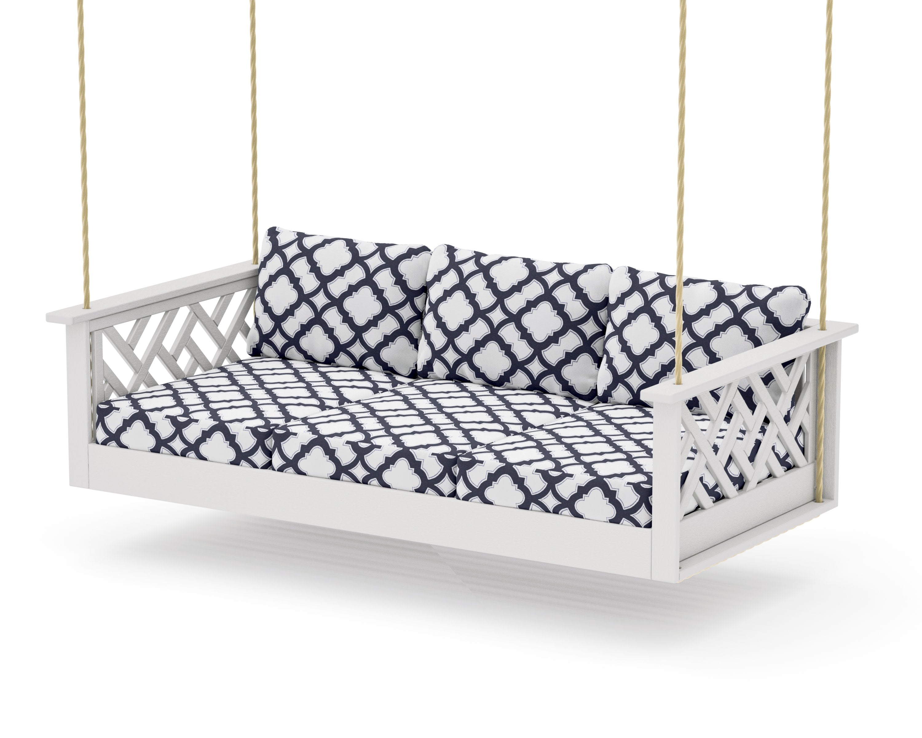 Chippendale Daybed Swing in Vintage White / Trellis Navy