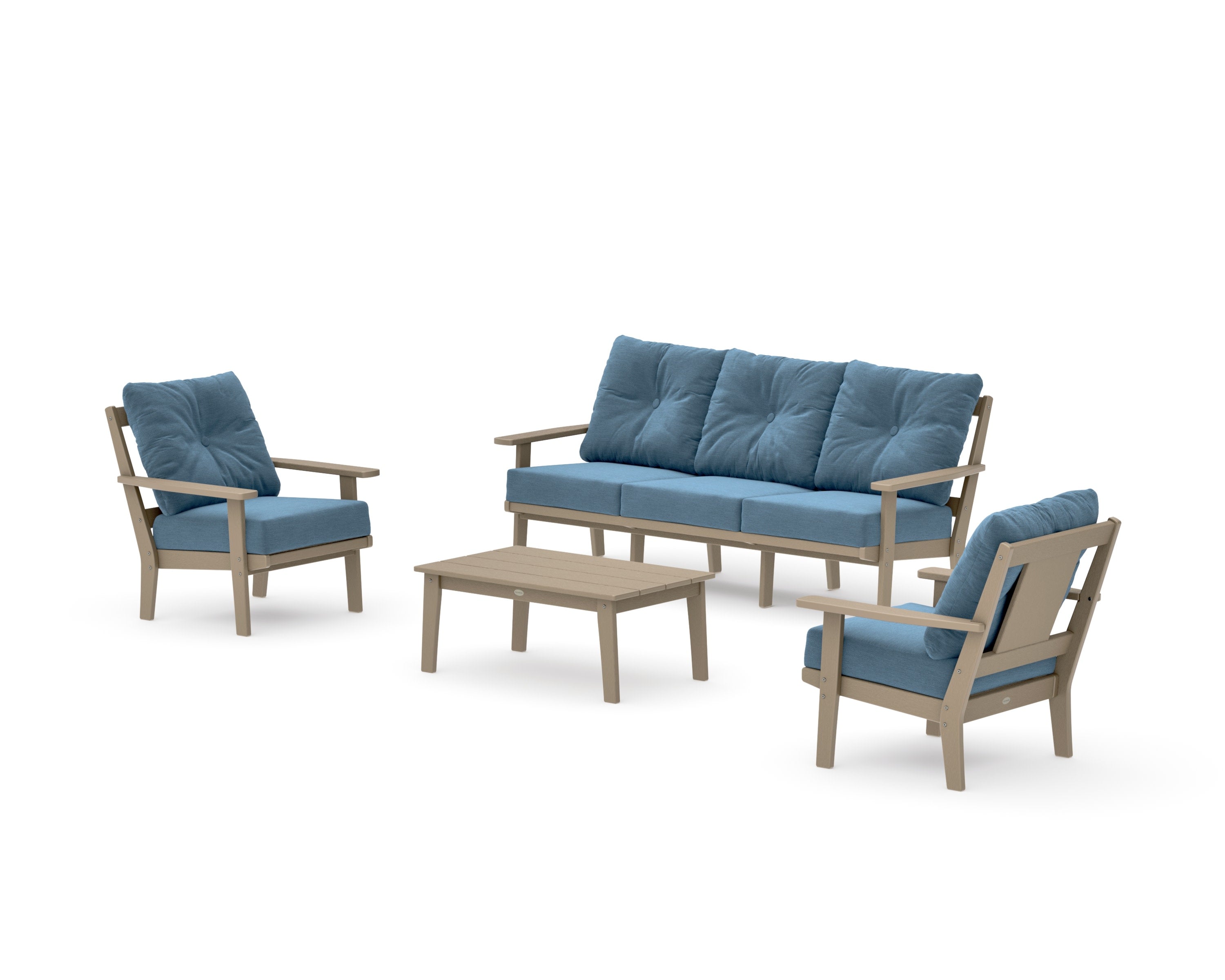 Prairie 4-Piece Deep Seating Set with Sofa in Vintage Sahara / Sky Blue