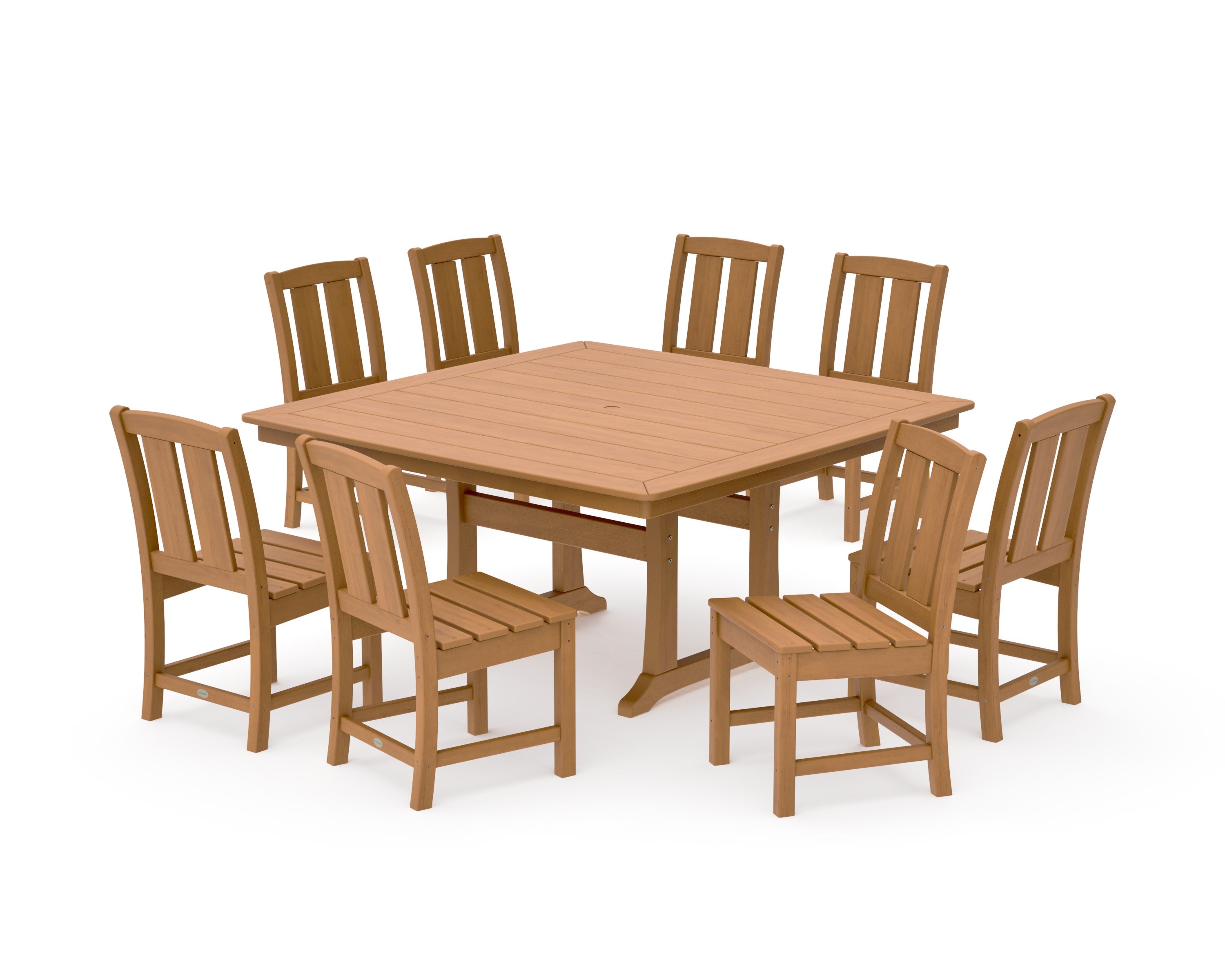 Mission Side Chair 9-Piece Square Dining Set with Trestle Legs in Natural